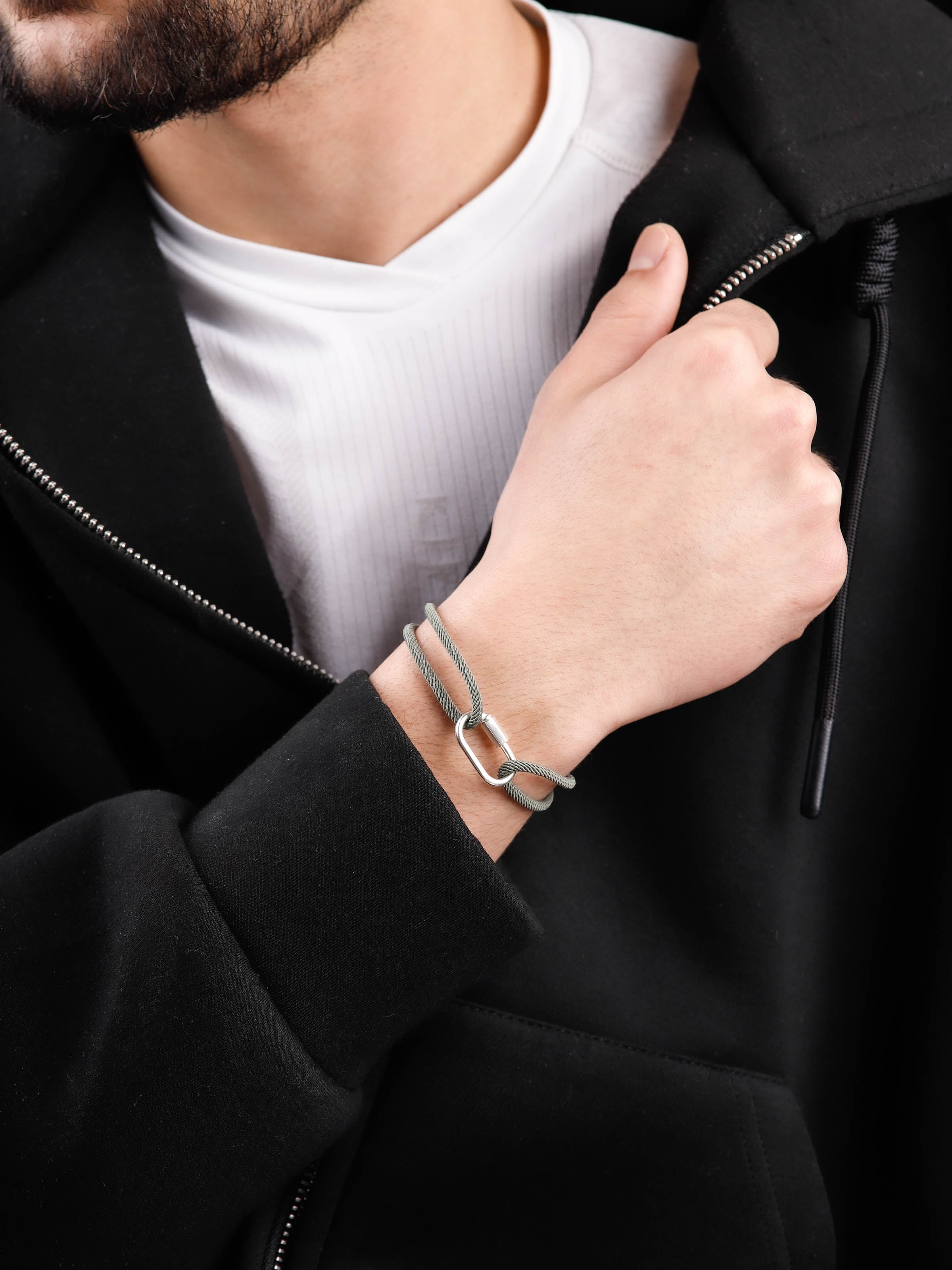 bracelet en argent 925 et cordon pour homme 