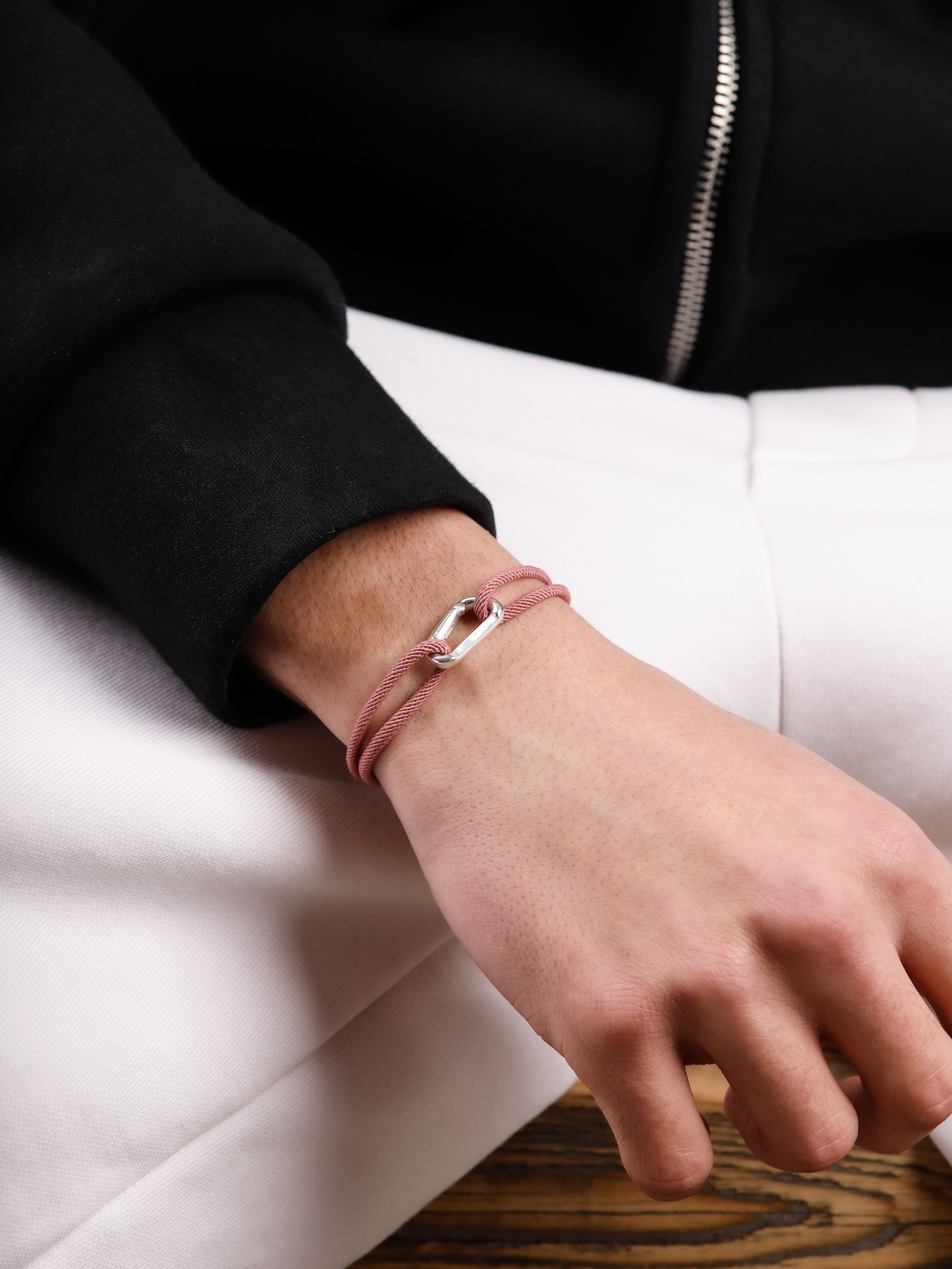 bracelet en argent 925 et cordon pour homme 