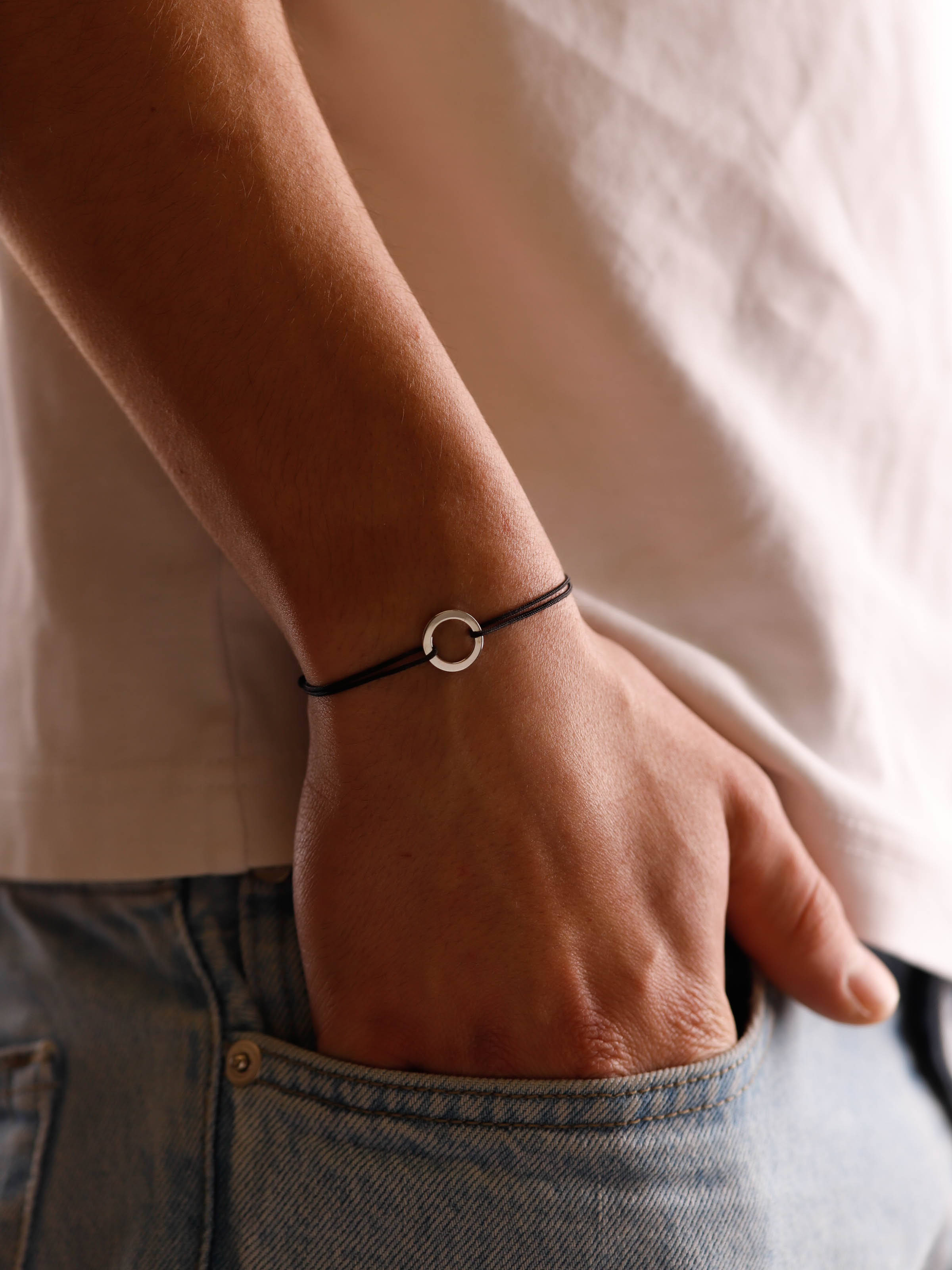 bracelet en argent 925 et cordon pour homme