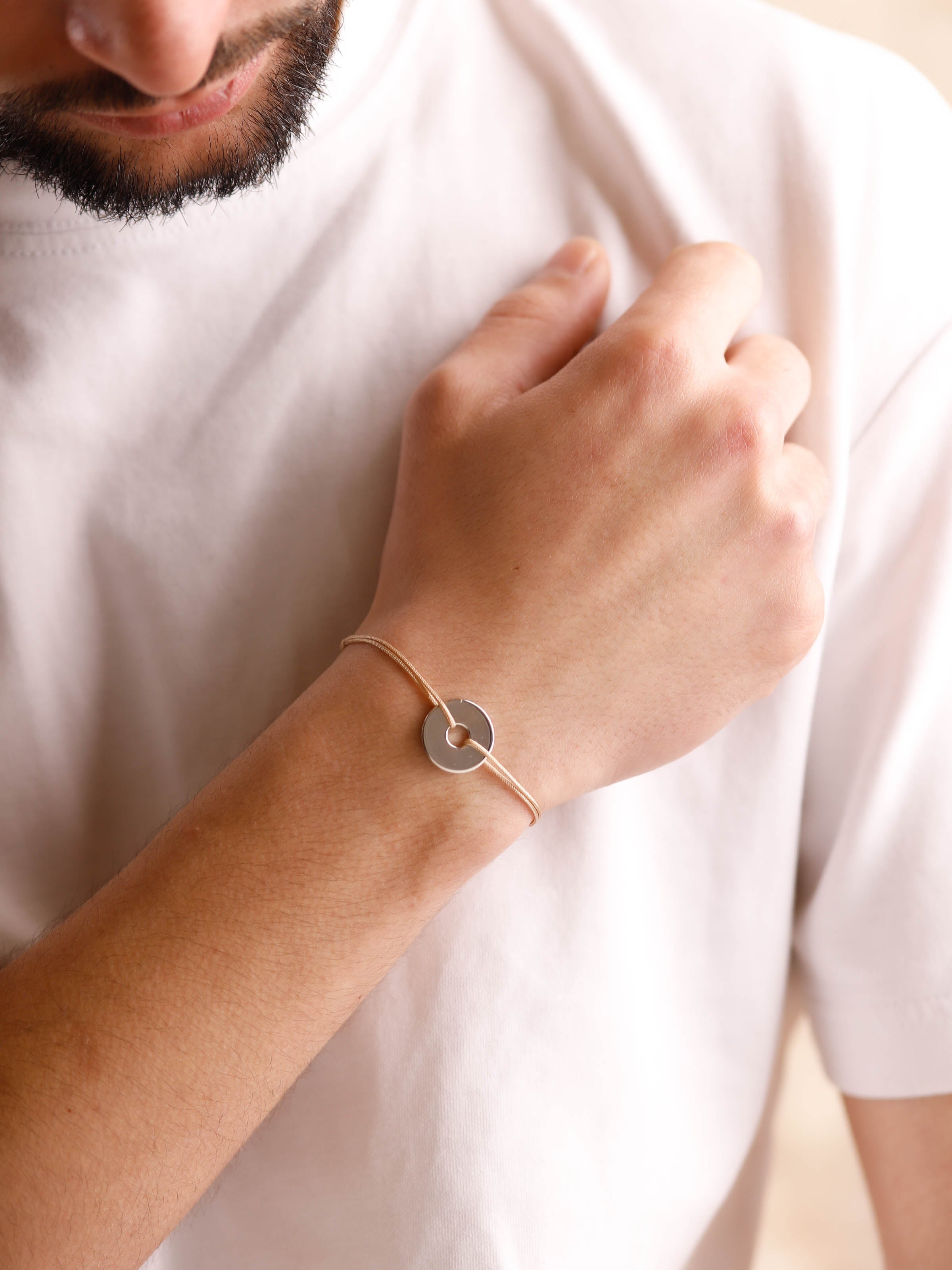 bracelet en argent 925 et cordon pour homme