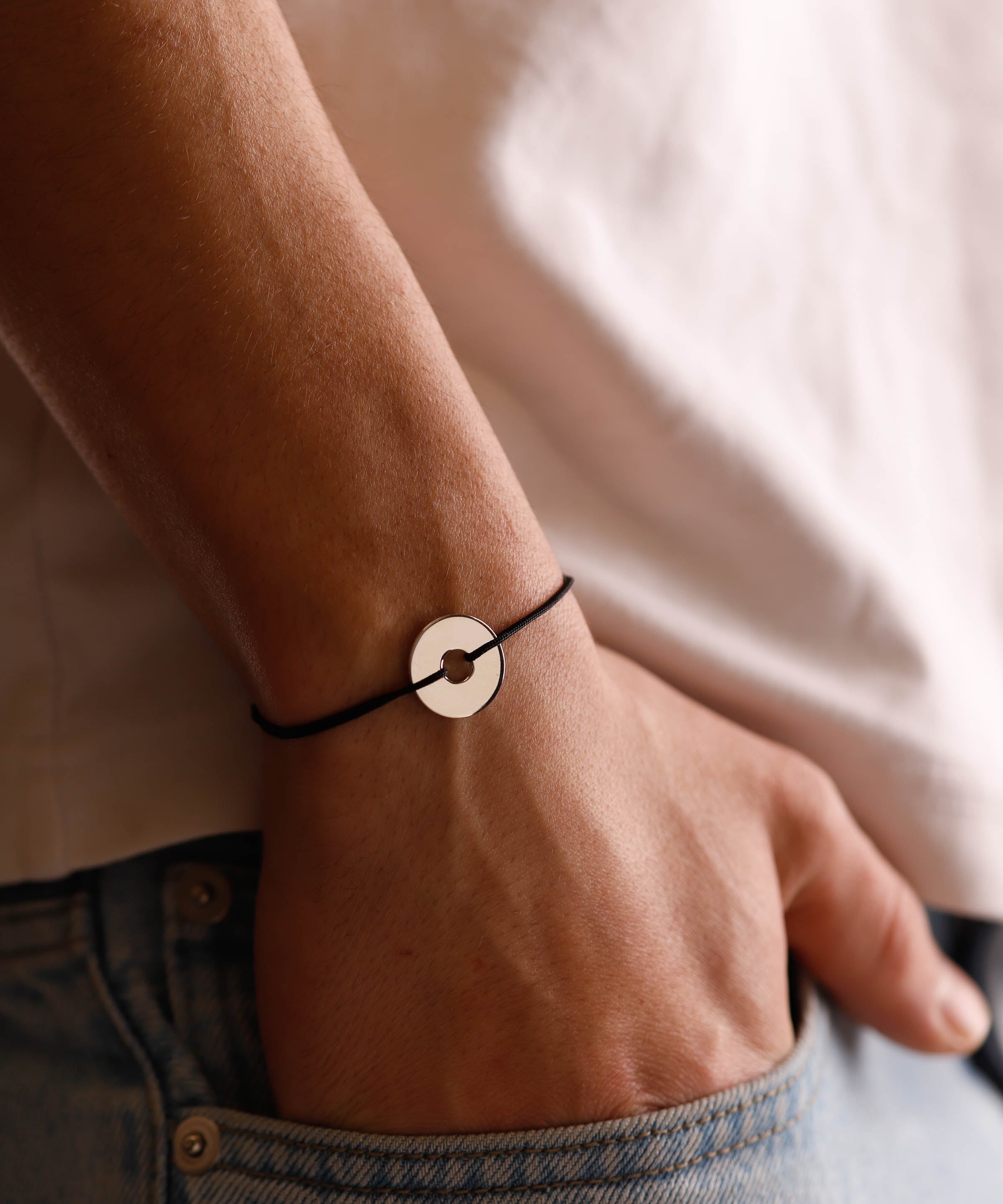 bracelet en argent 925 et cordon pour homme
