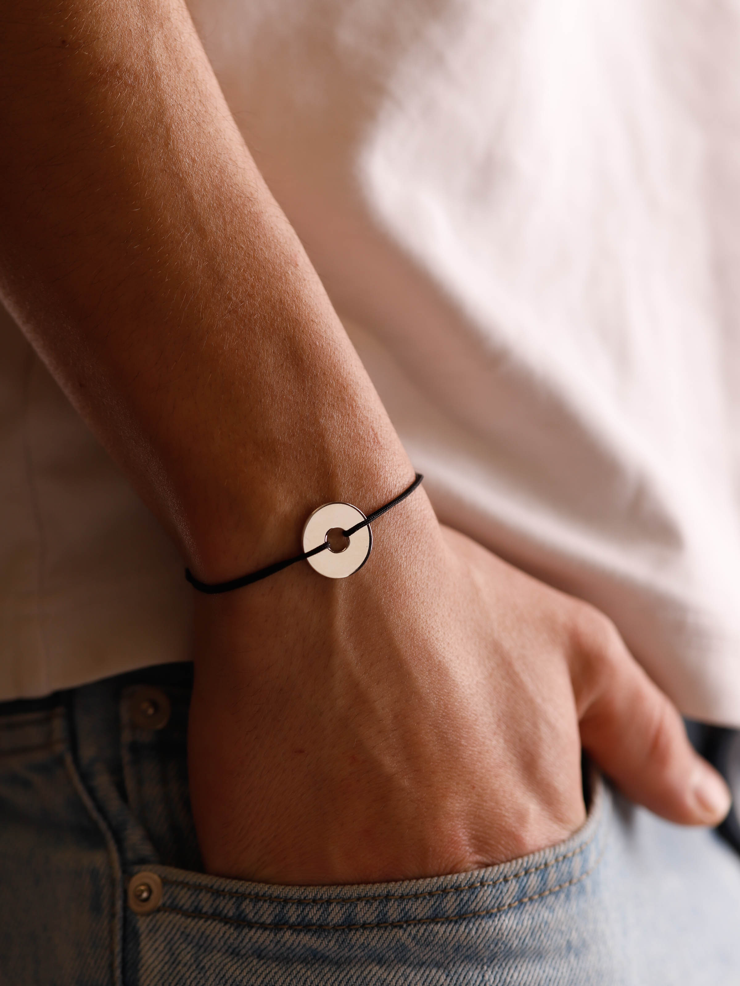 bracelet en argent 925 et cordon pour homme