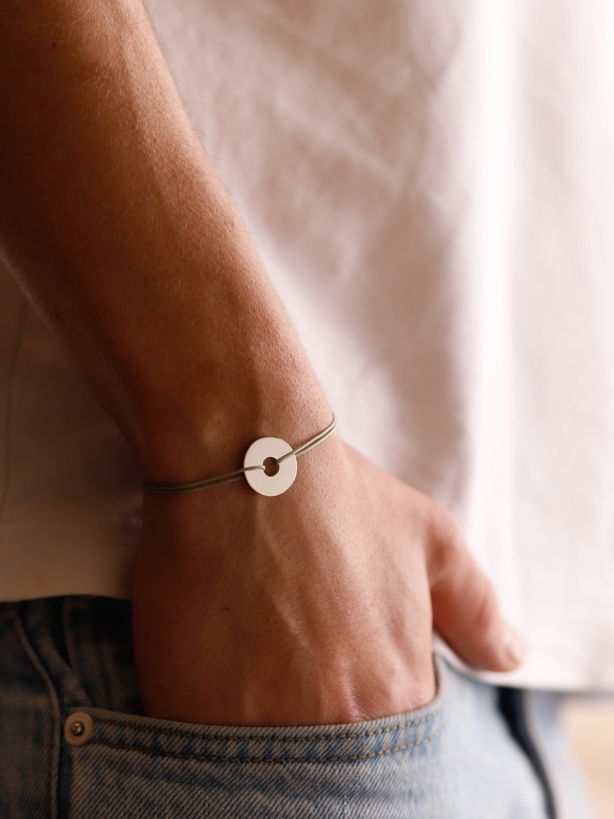 bracelet en argent 925 et cordon pour homme