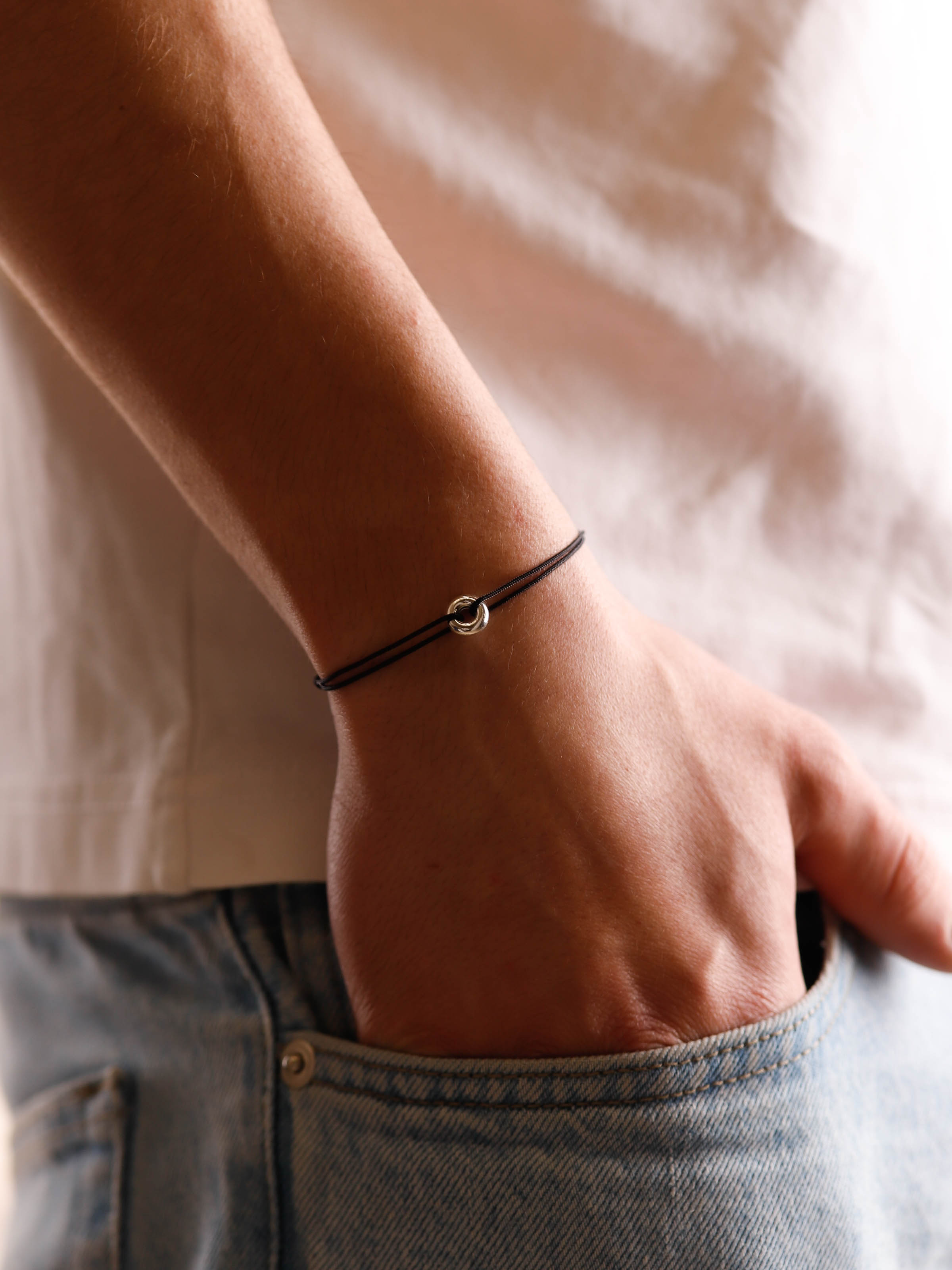bracelet en argent 925 et cordon pour homme