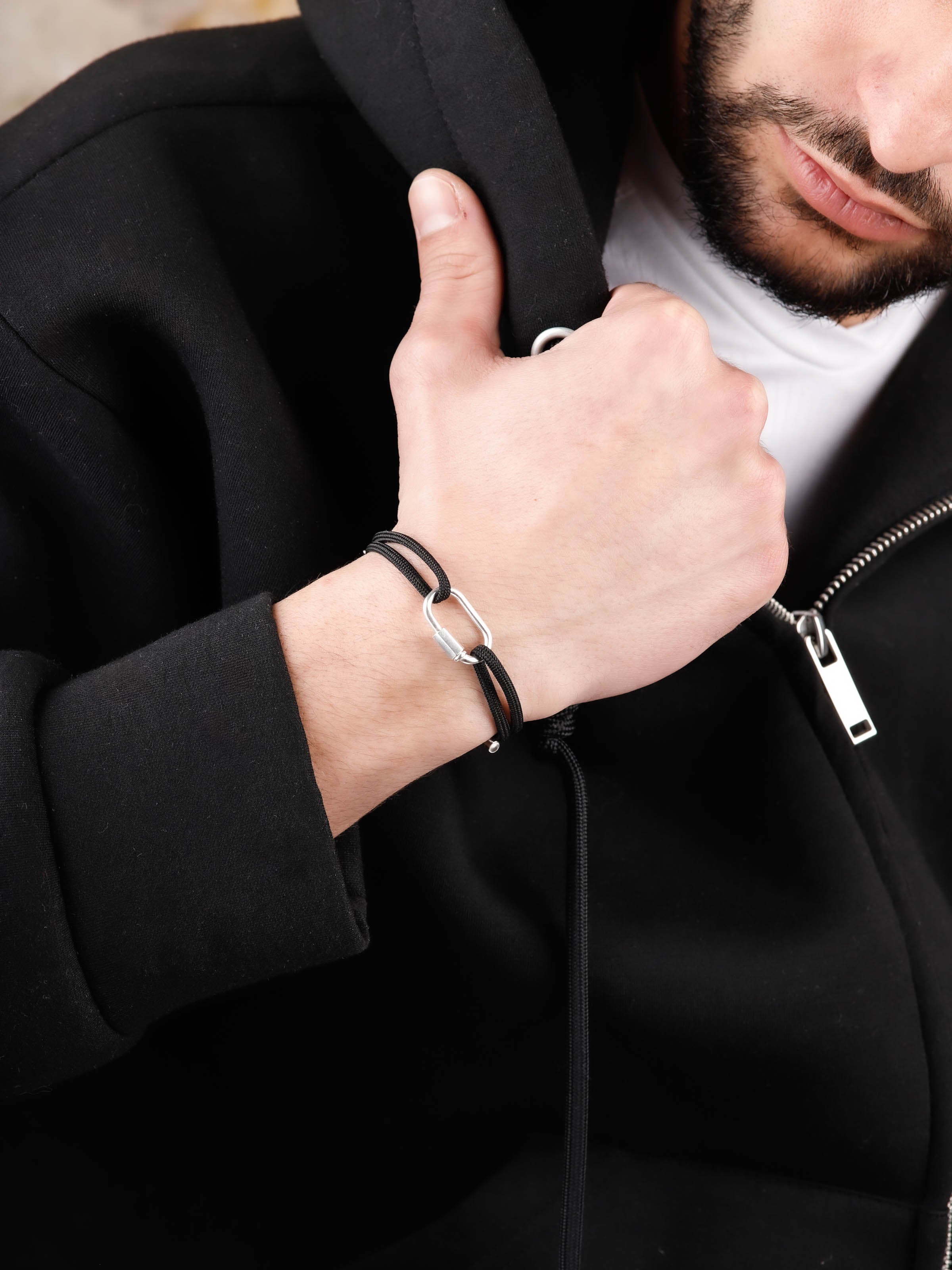 bracelet en argent 925 et cordon pour homme 