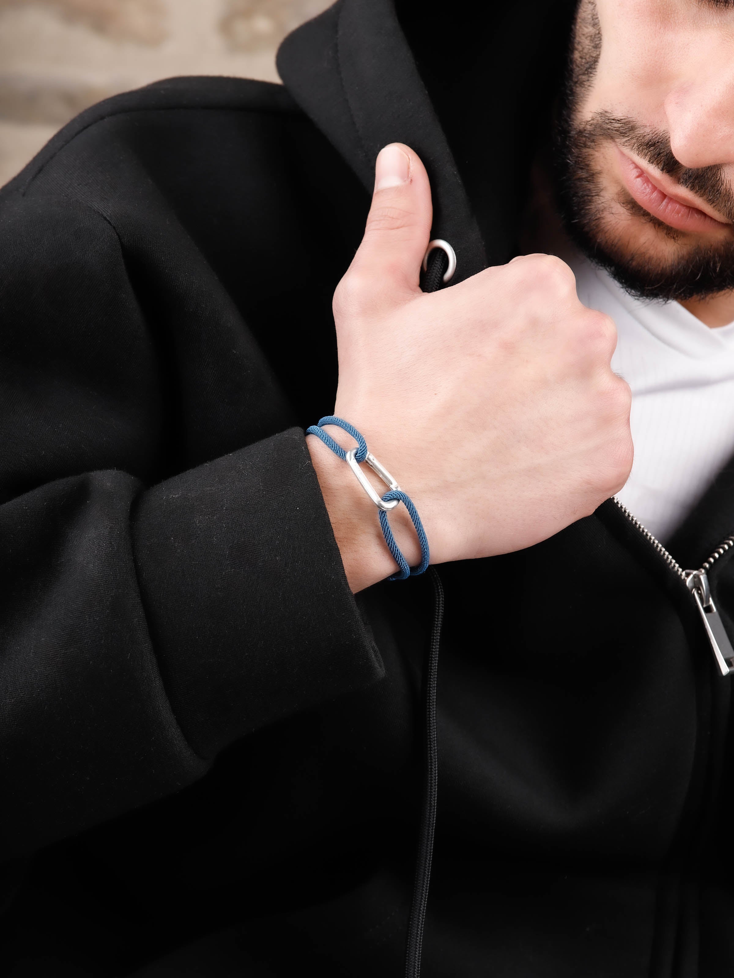 bracelet en argent 925 et cordon pour homme 