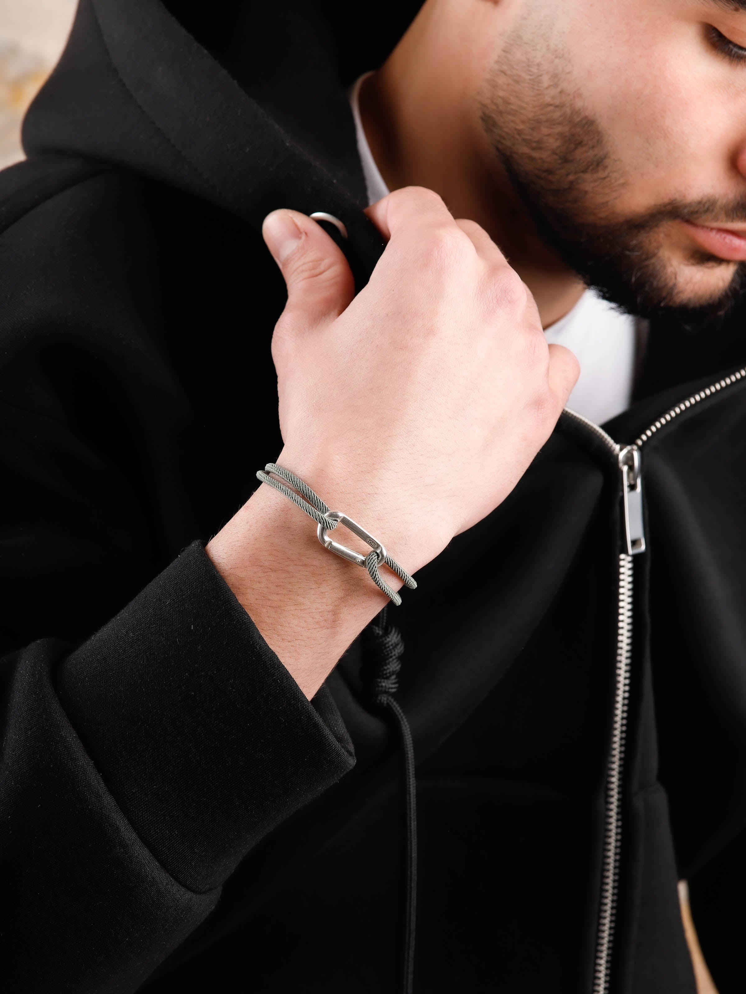 bracelet en argent 925 et cordon pour homme 