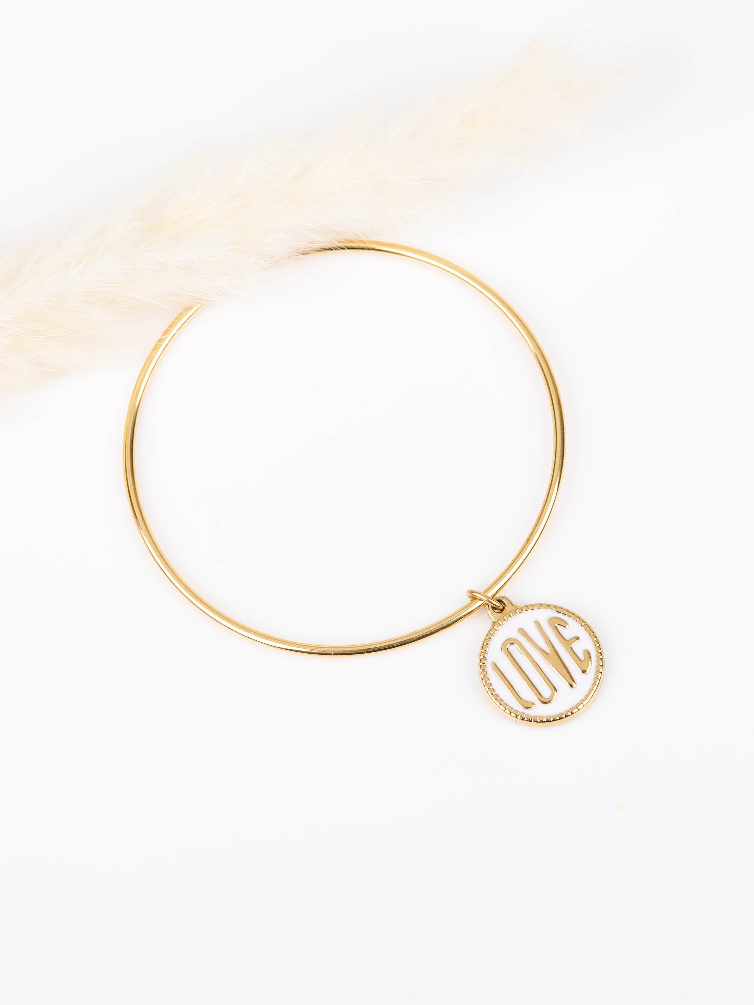 bracelet jonc en acier inoxydable avec breloque pour femme 