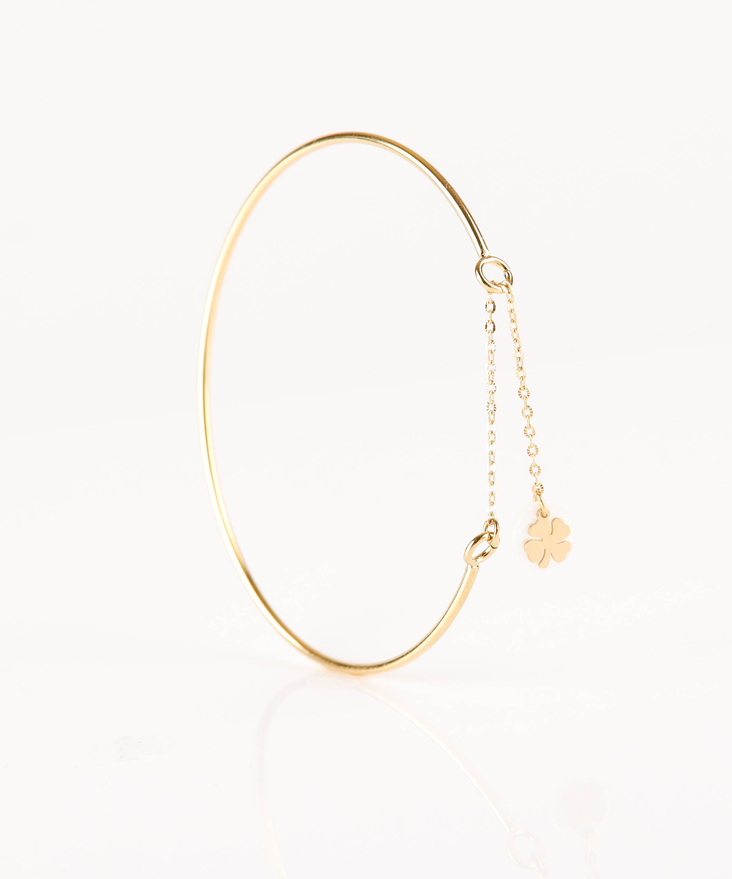 bracelet jonc en acier inoxydable et trèfle pour femme 