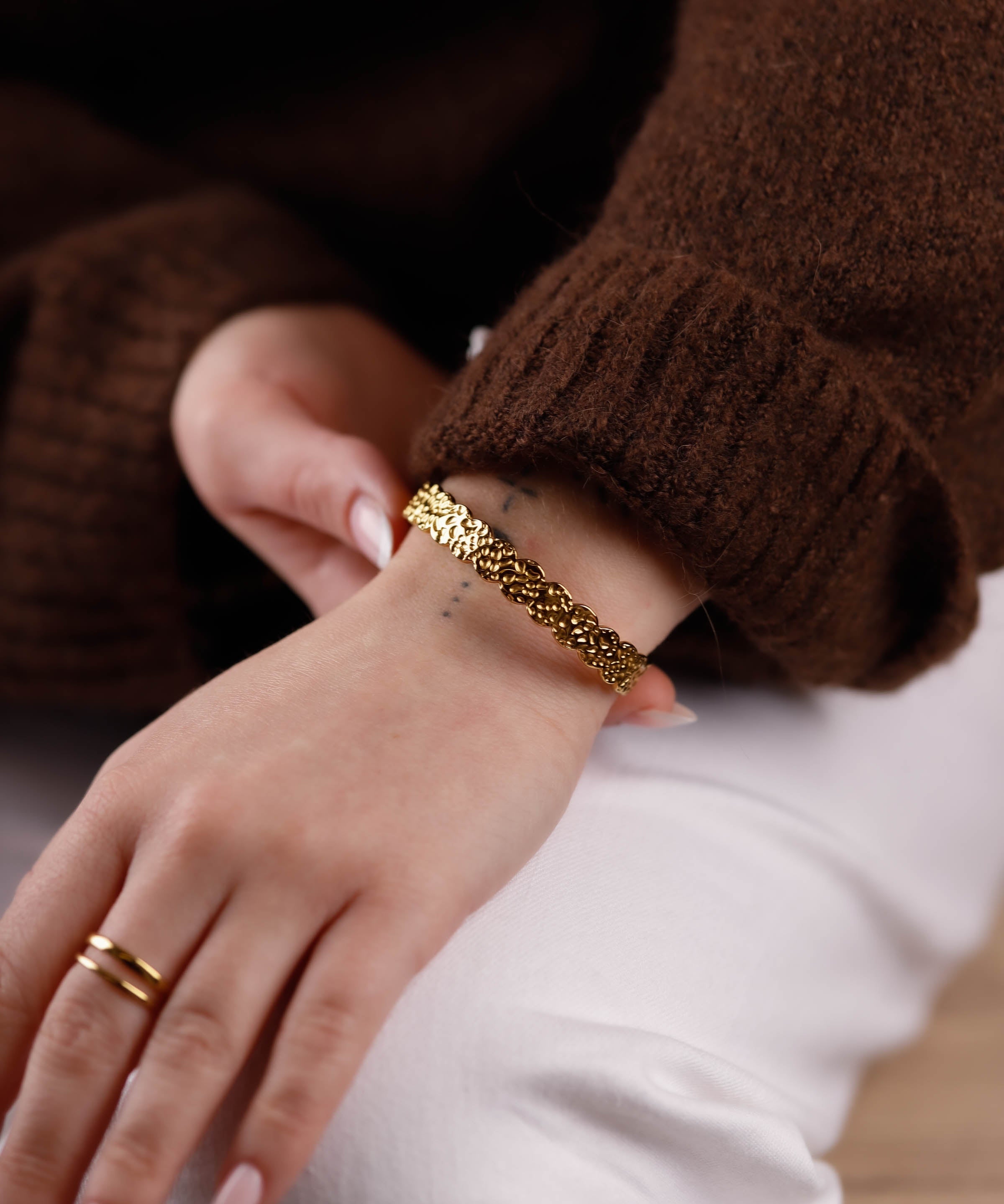 bracelet jonc martelé en acier inoxydable réglable pour femme 