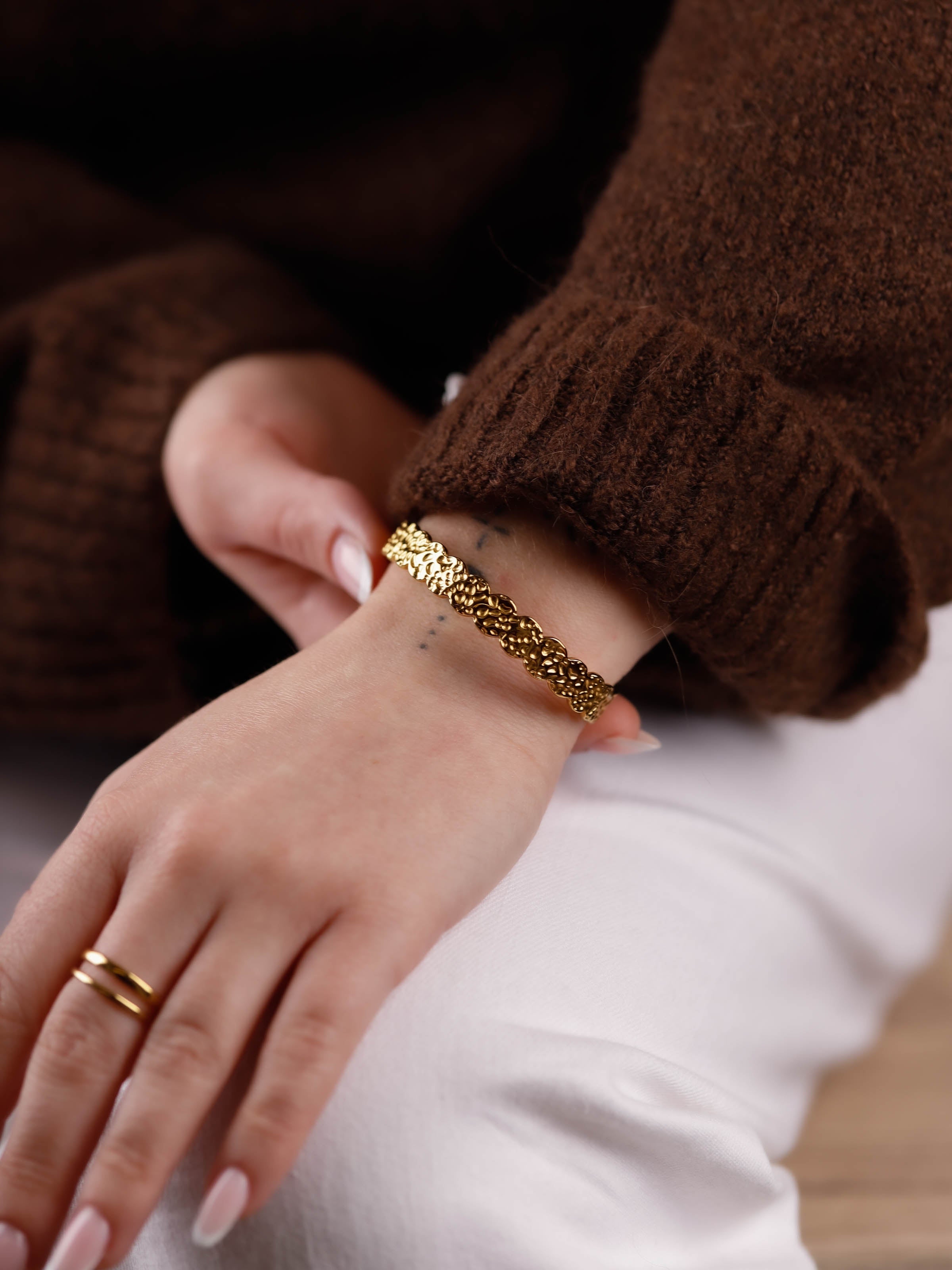 bracelet jonc martelé en acier inoxydable réglable pour femme 