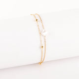 bracelet double chaînes en acier inoxydable et nacre pour femme 