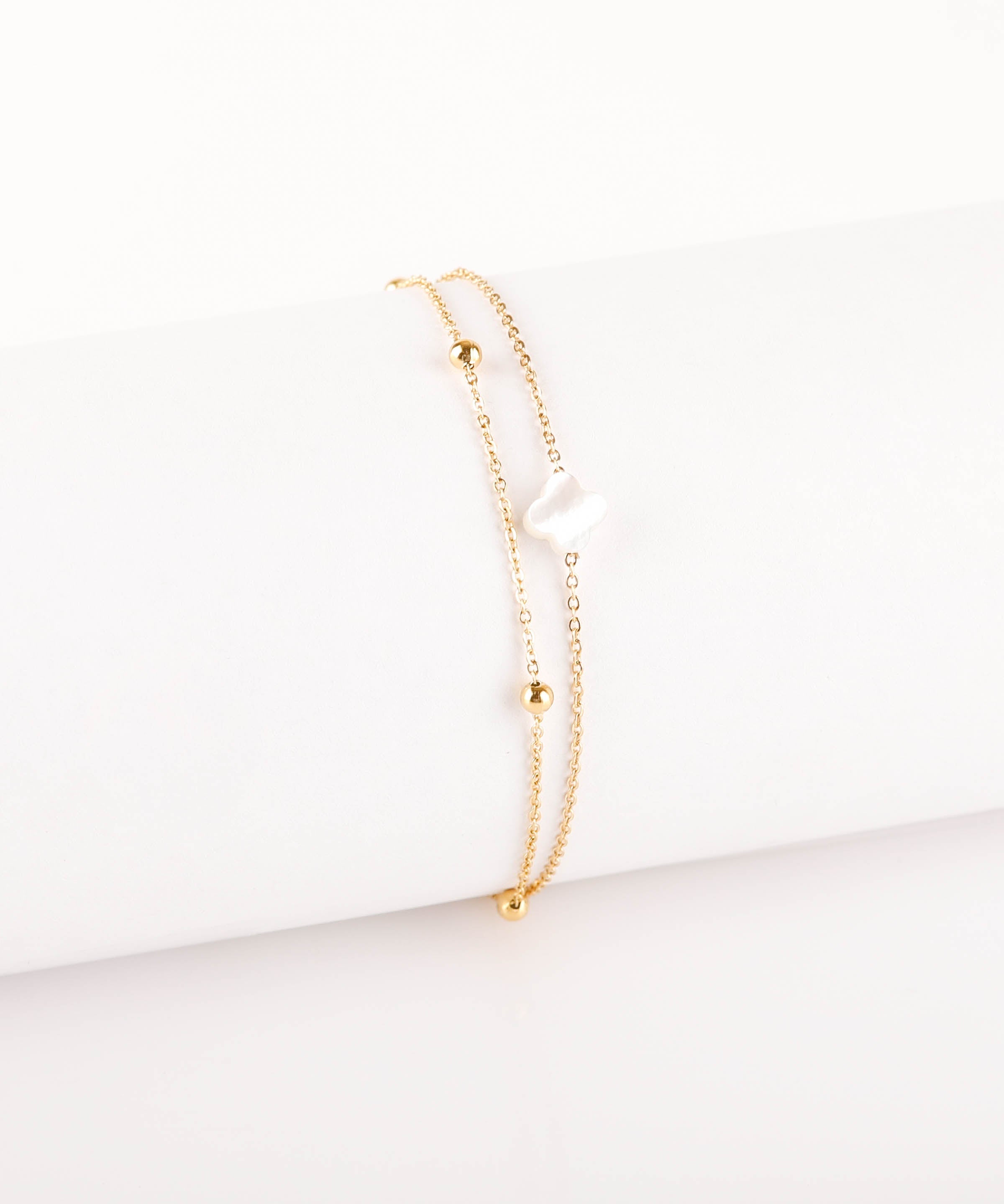 bracelet double chaînes en acier inoxydable et nacre pour femme 