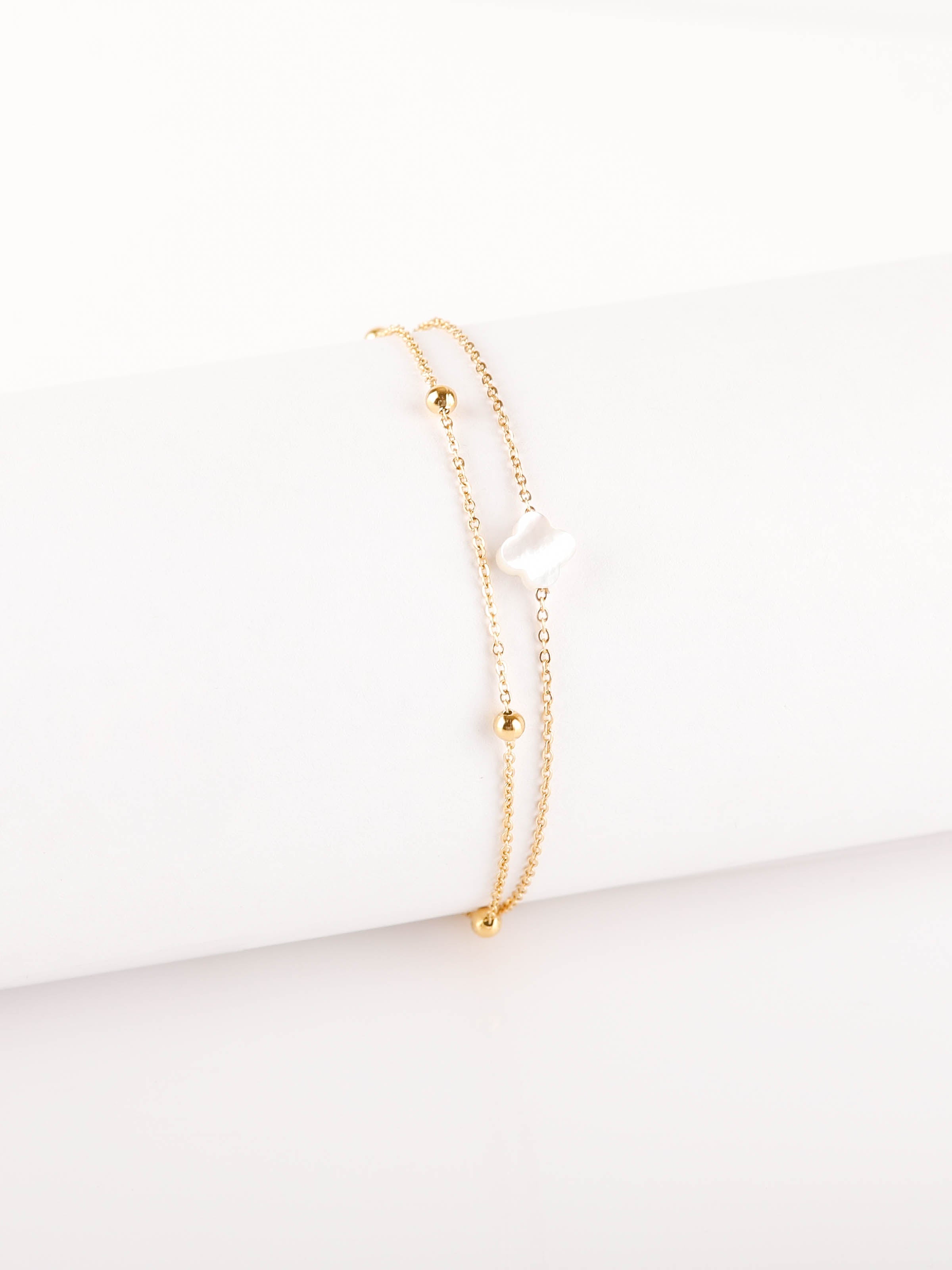 bracelet double chaînes en acier inoxydable et nacre pour femme 