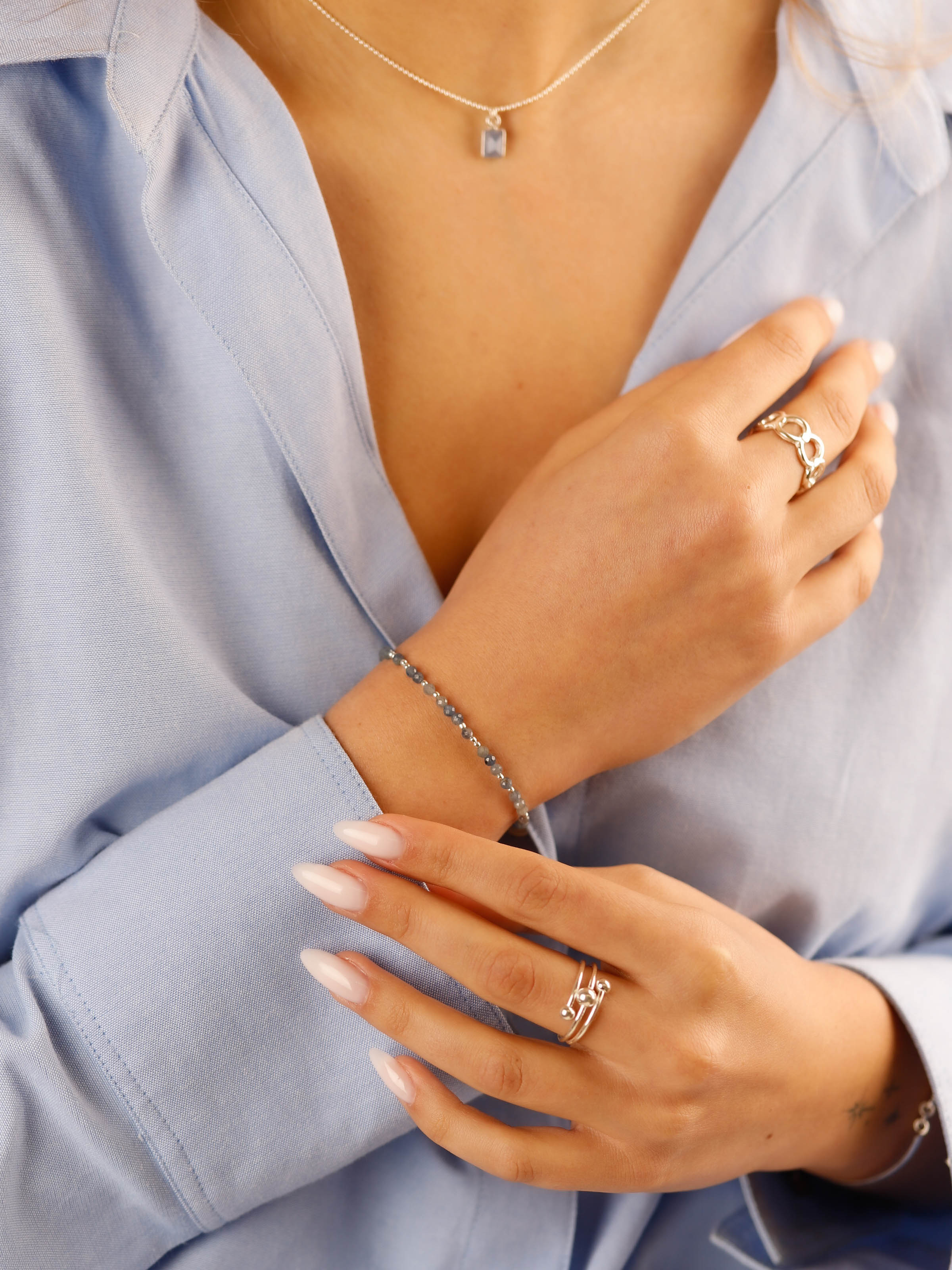 bracelet en perle d'argent 925 et de saphir pour femme