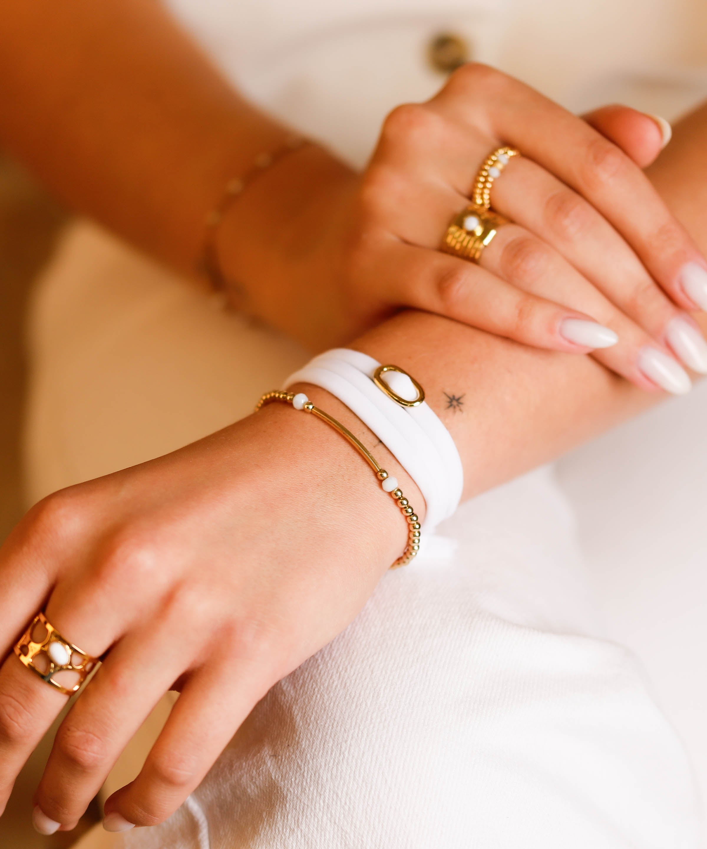 bracelet cordon et maille en plaqué or pour femme 