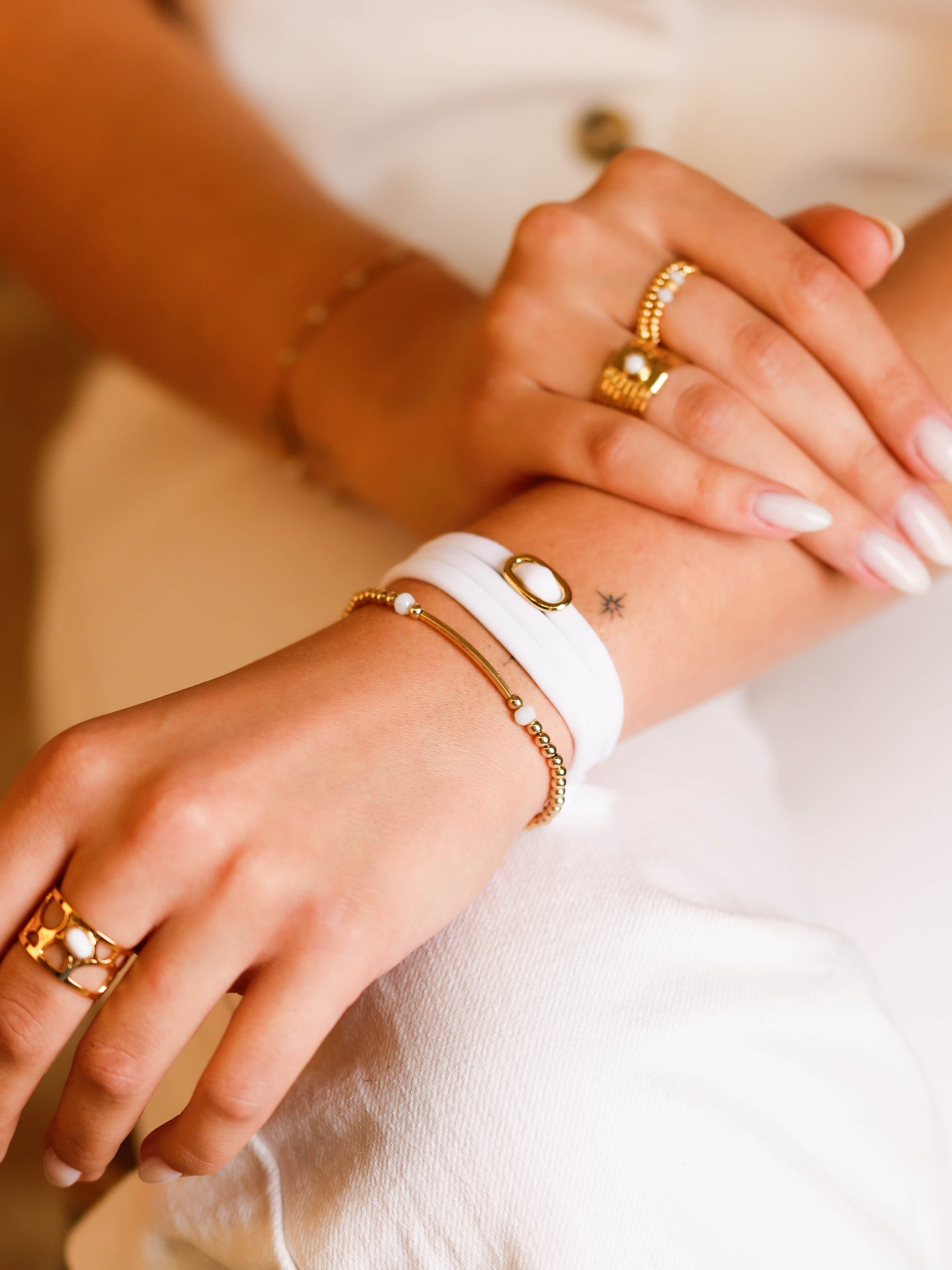 bracelet cordon et maille en plaqué or pour femme 