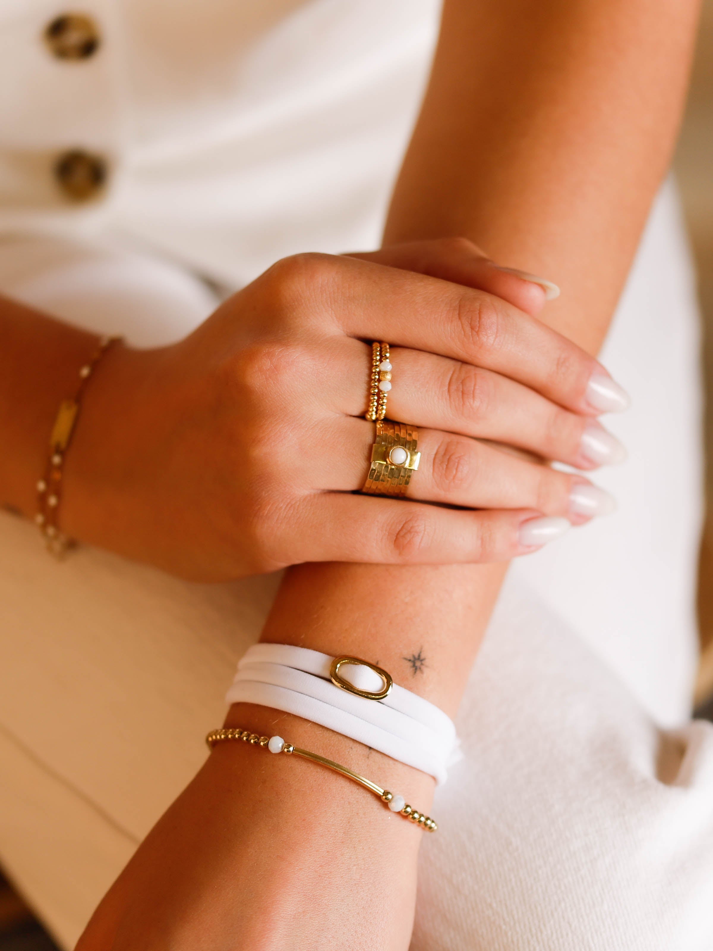 bracelet cordon et maille en plaqué or pour femme