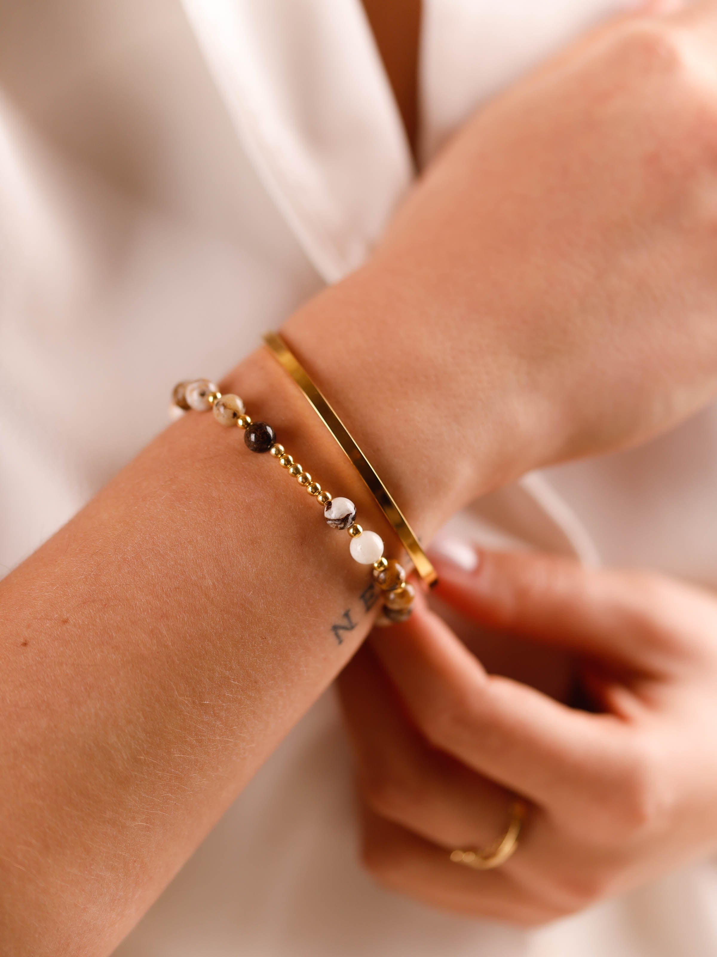 bracelet en pierre de jaspe et plaqué or pour femme