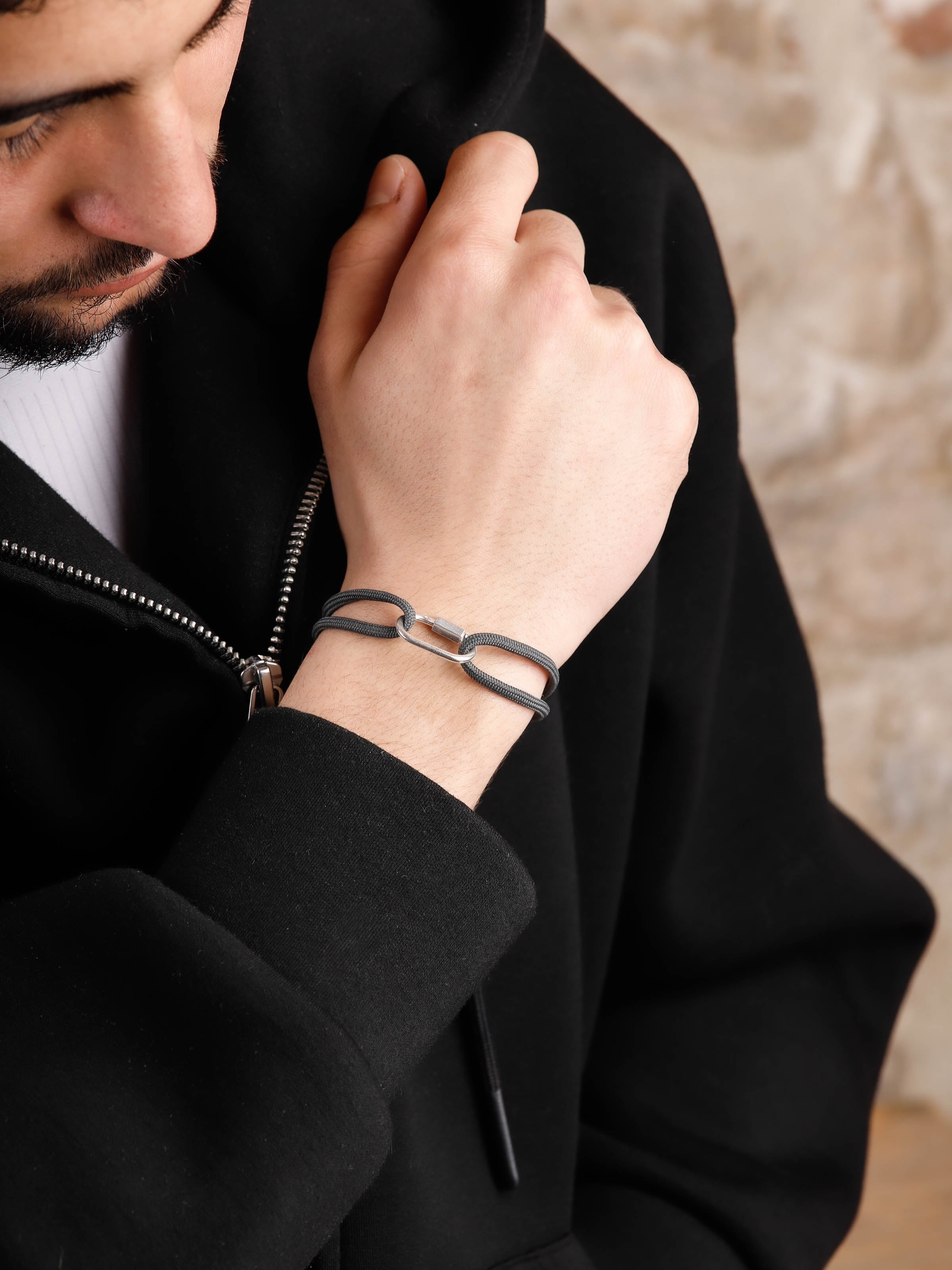 bracelet en argent 925 et cordon pour homme 