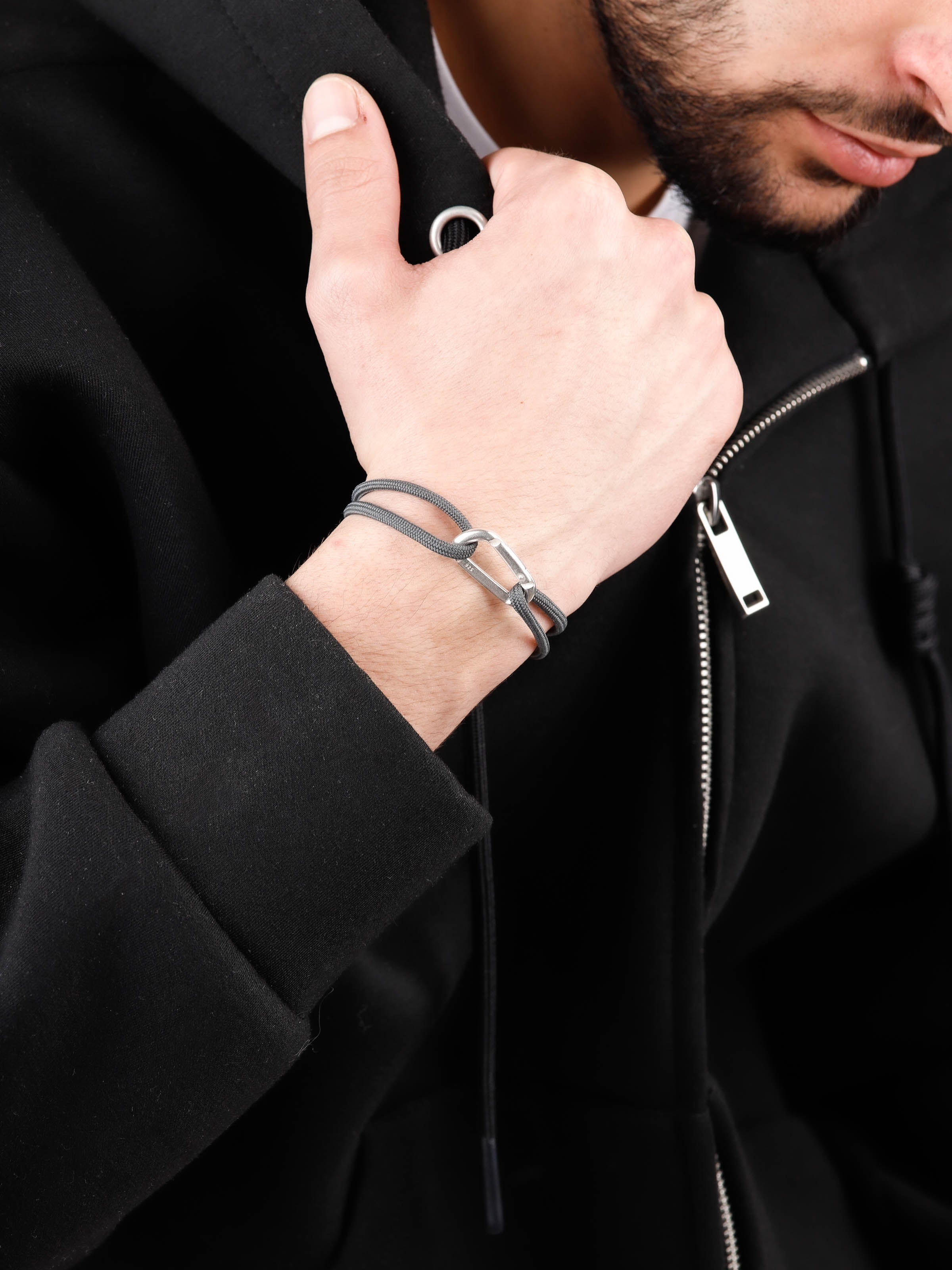 bracelet en argent 925 et cordon pour homme 
