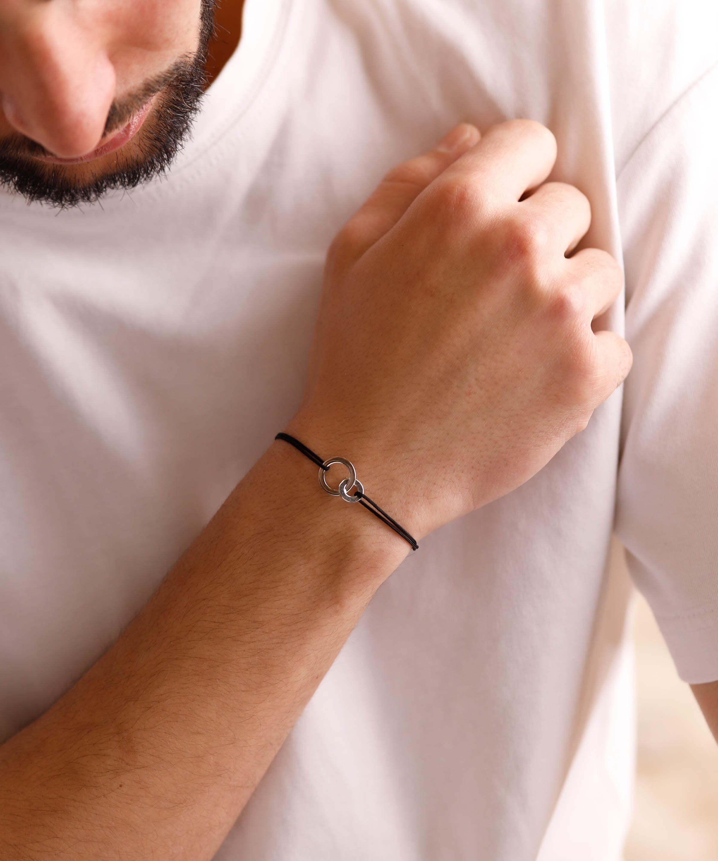 bracelet en argent 925 et cordon pour homme