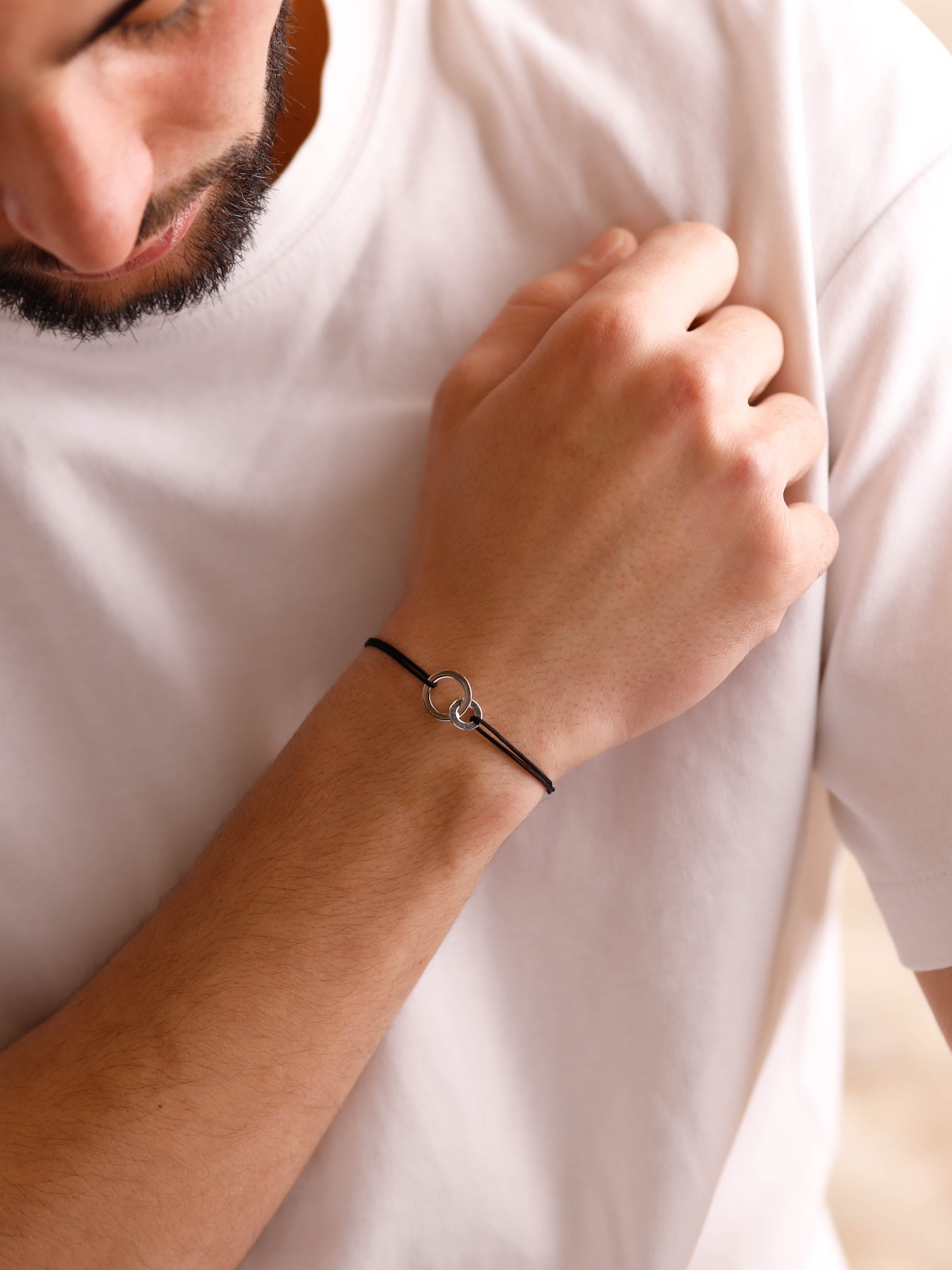bracelet en argent 925 et cordon pour homme