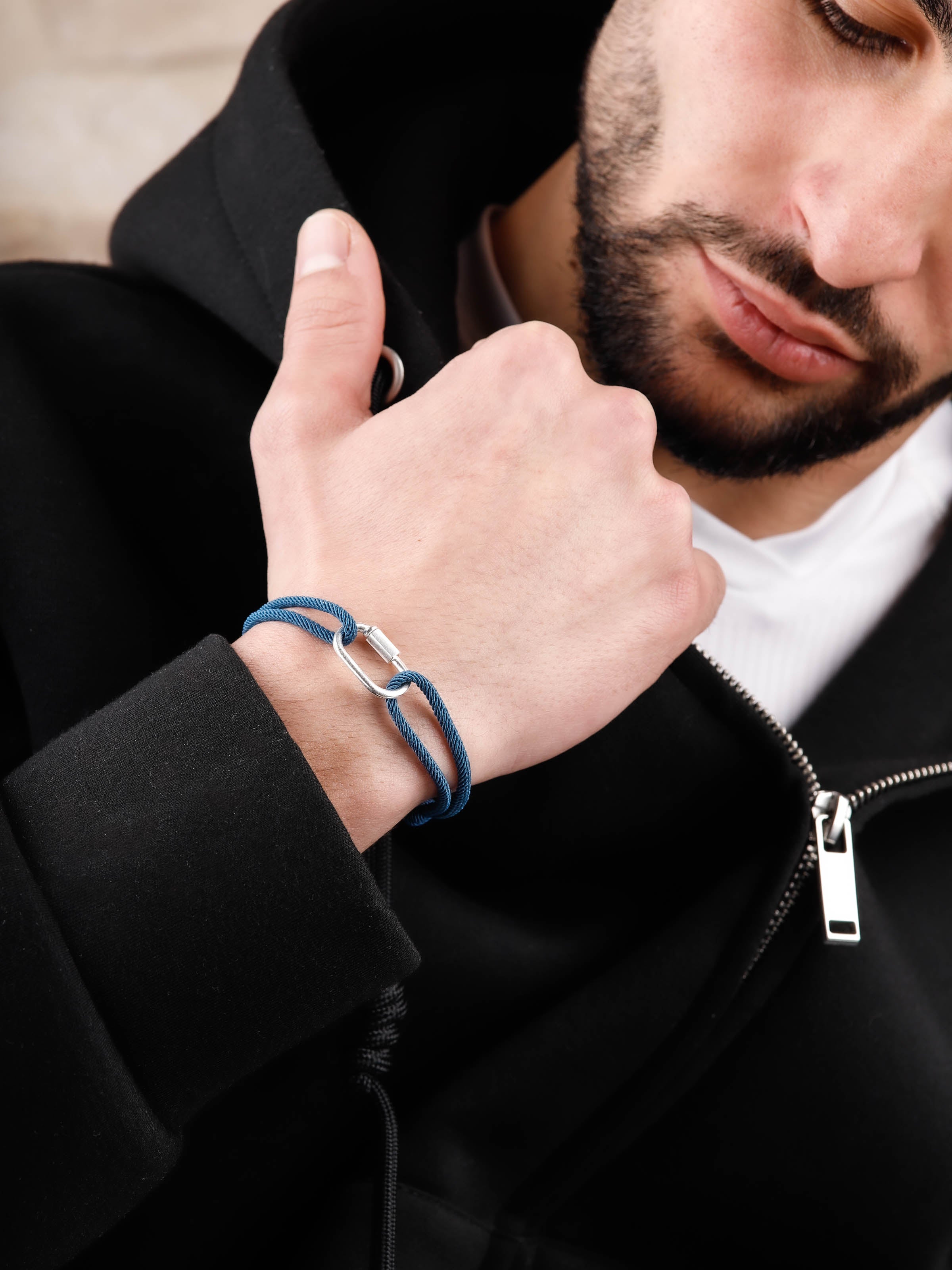 bracelet en argent 925 et cordon pour homme 
