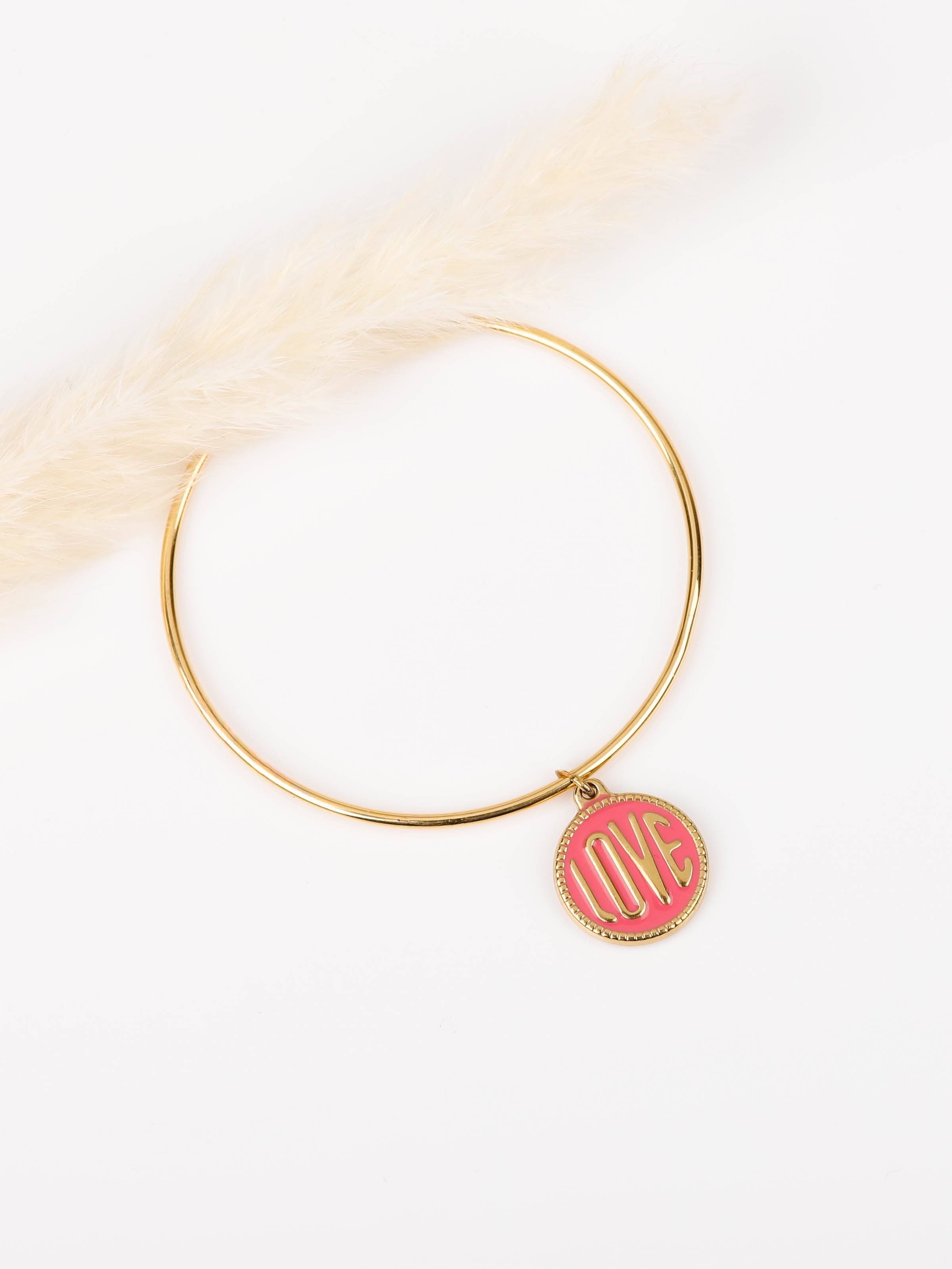 bracelet jonc en acier inoxydable avec breloque pour femme 