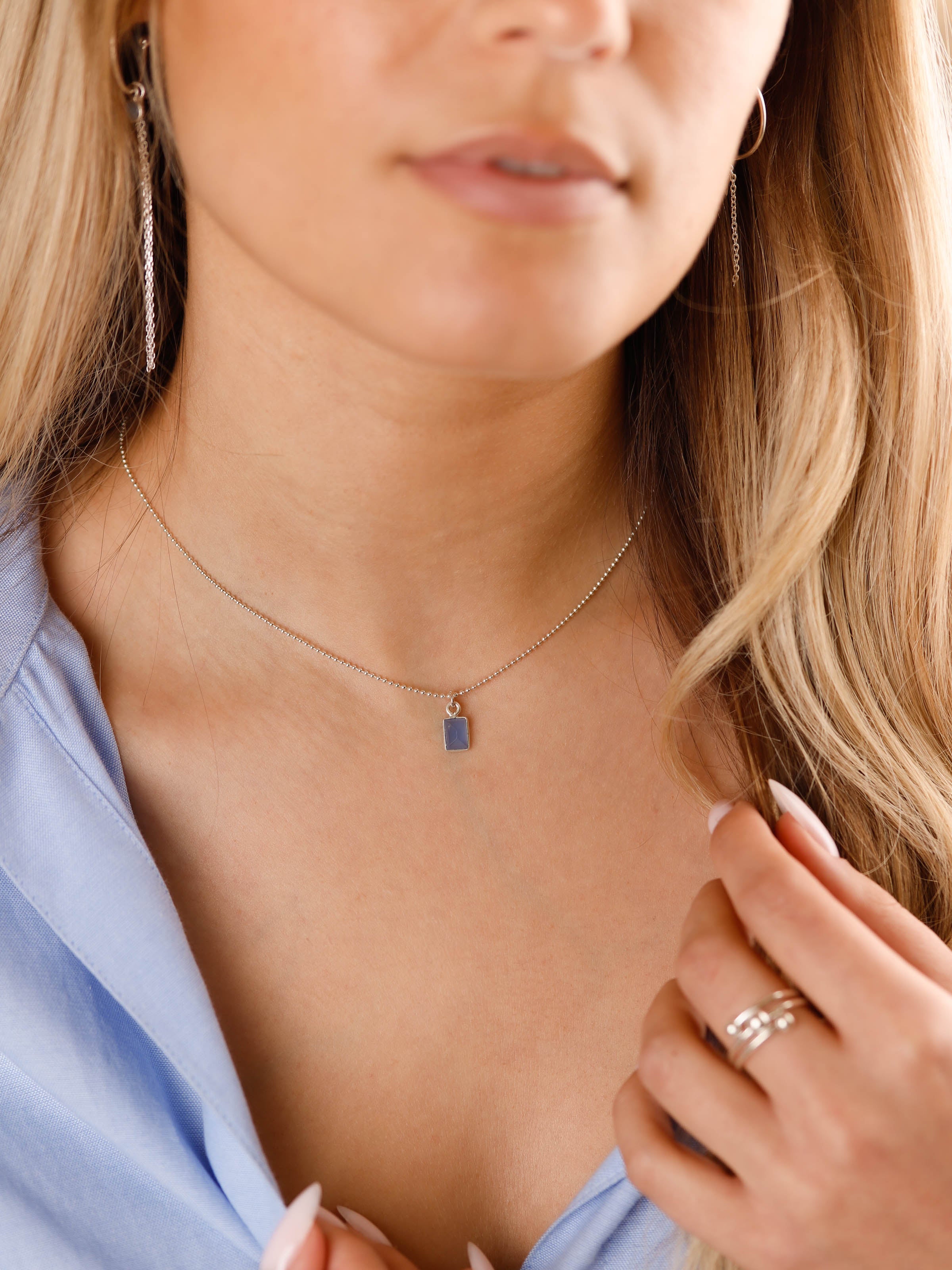 collier en argent 925 et onyx bleu pour femme