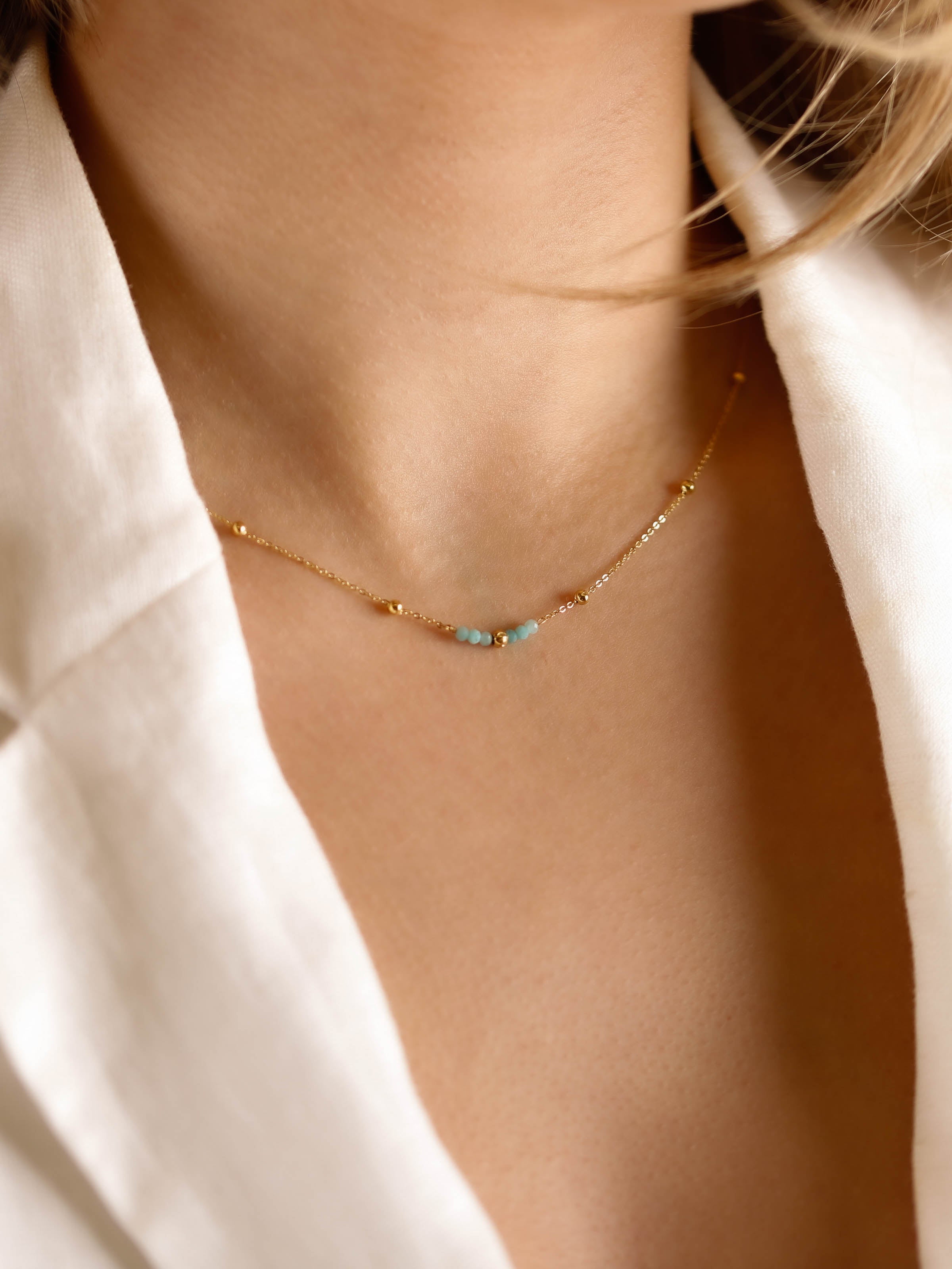 collier en acier inoxydable et amazonite pour femme 