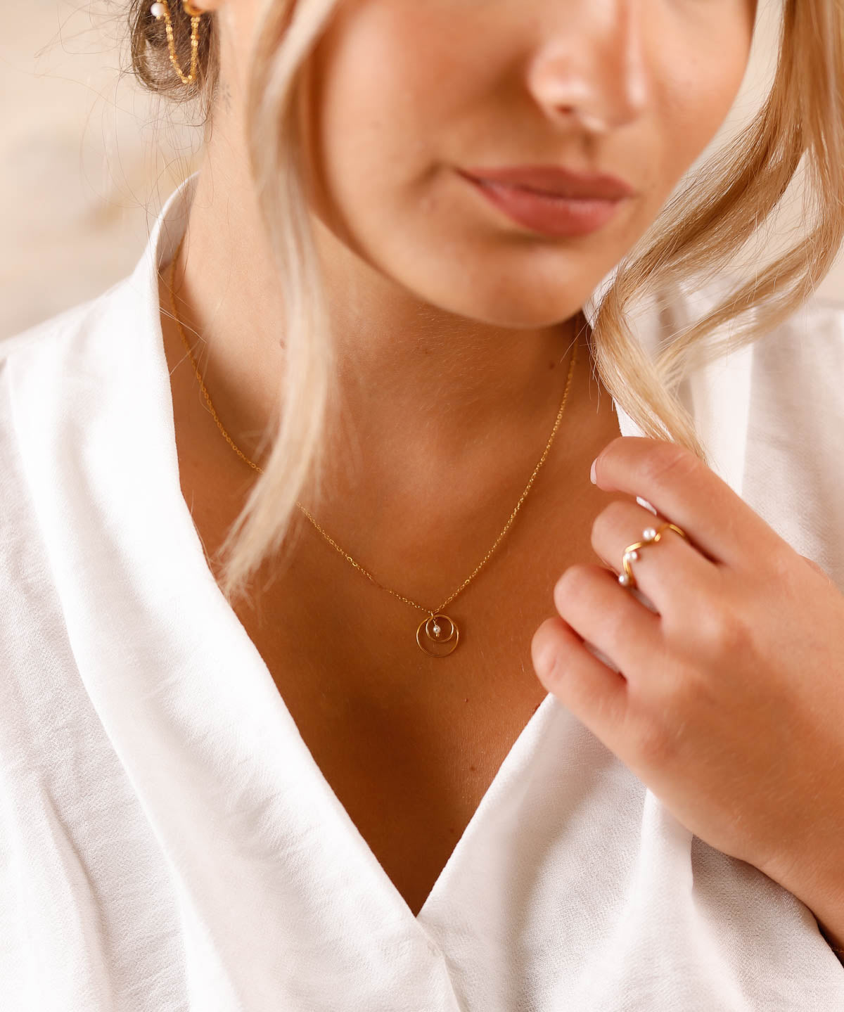 collier en acier inoxydable et pierre d'eau douce pour femme