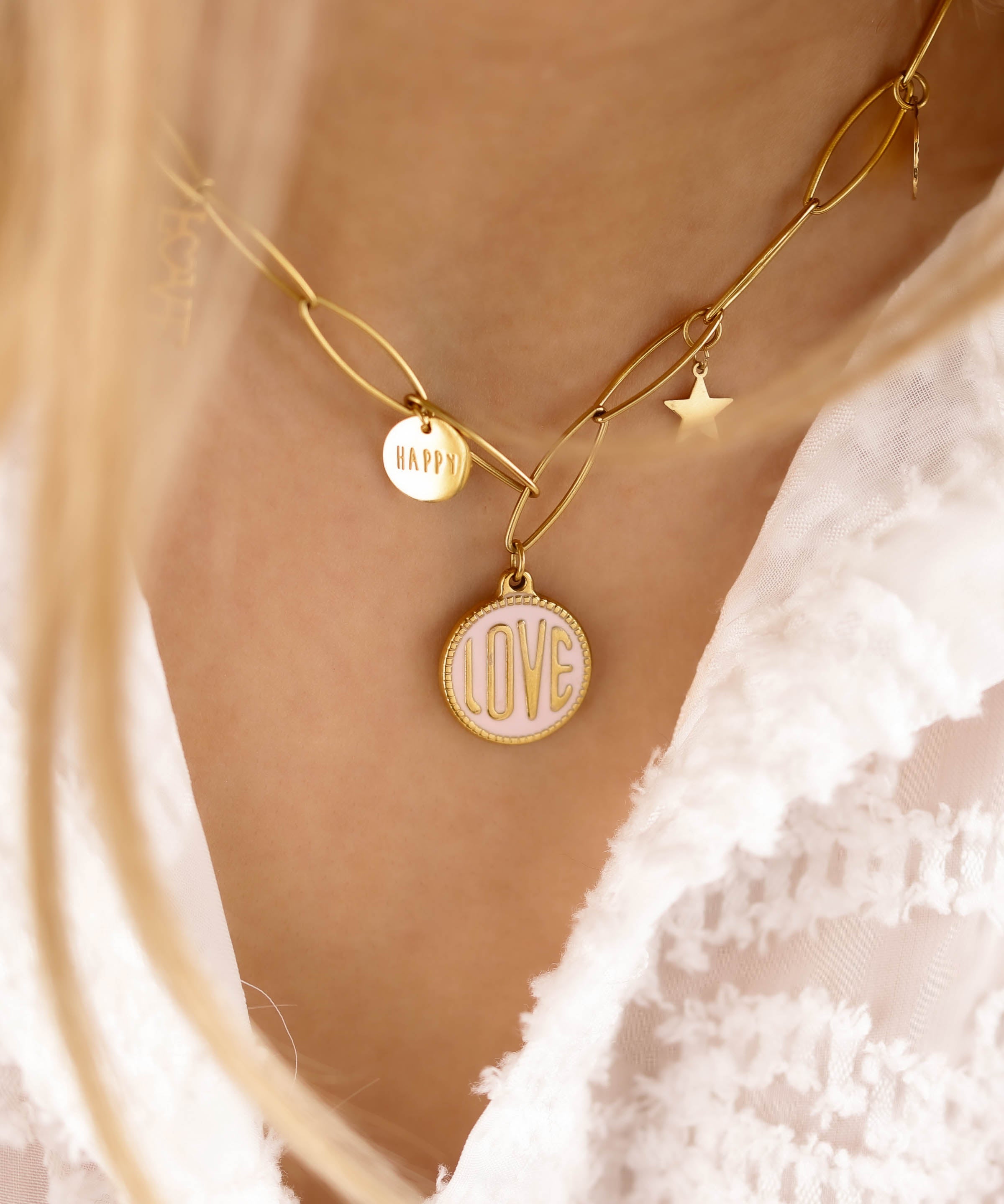 collier charm's en acier inoxydable pour femme