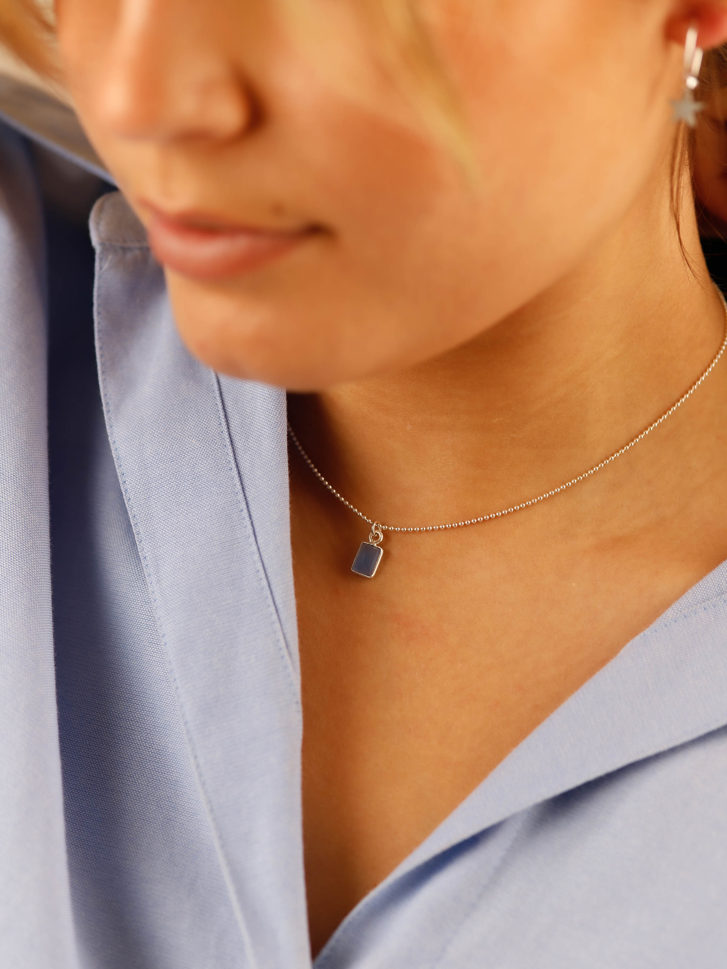collier en argent 925 et onyx bleu pour femme 