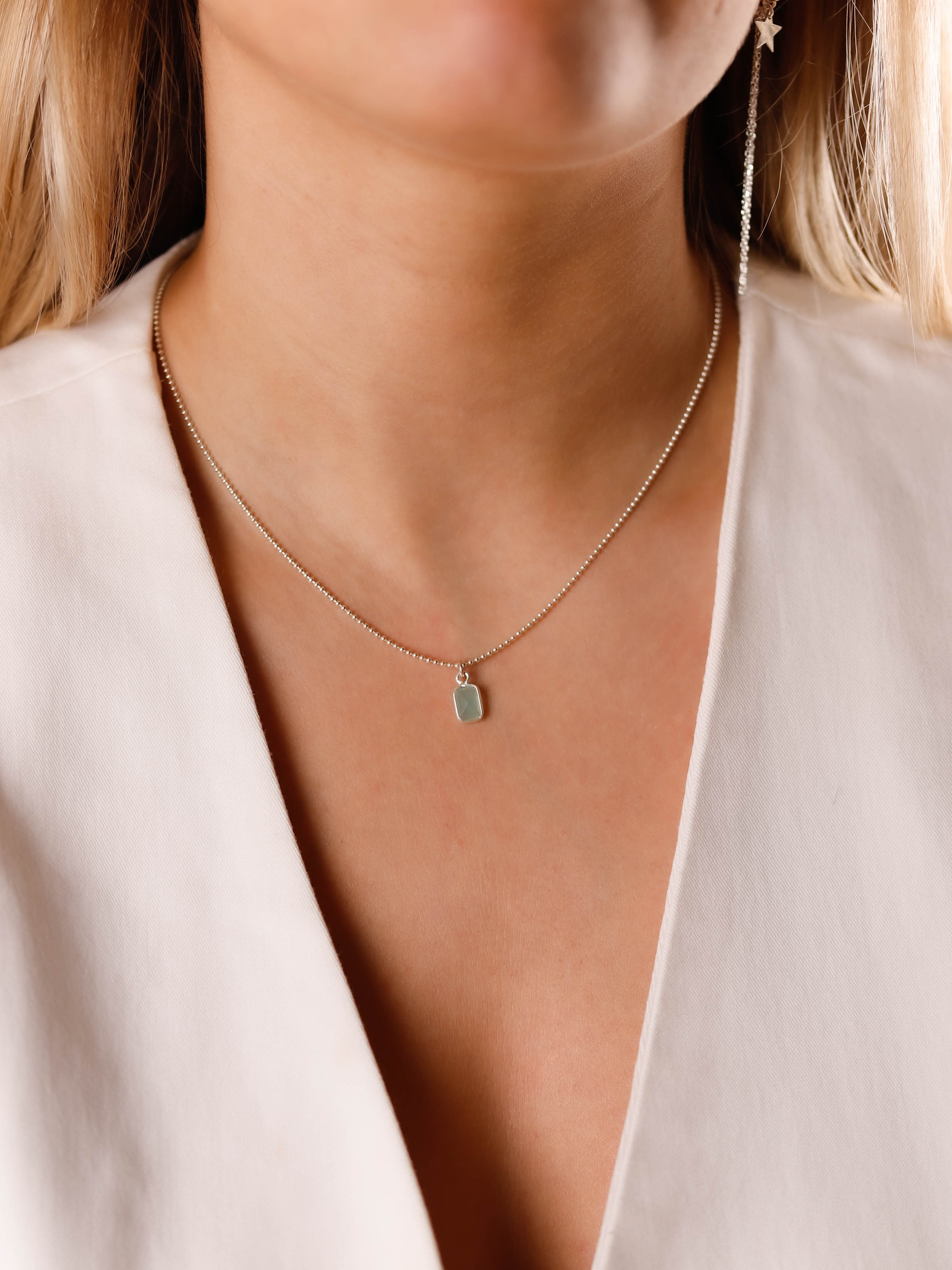 collier en argent 925 et amazonite pour femme 