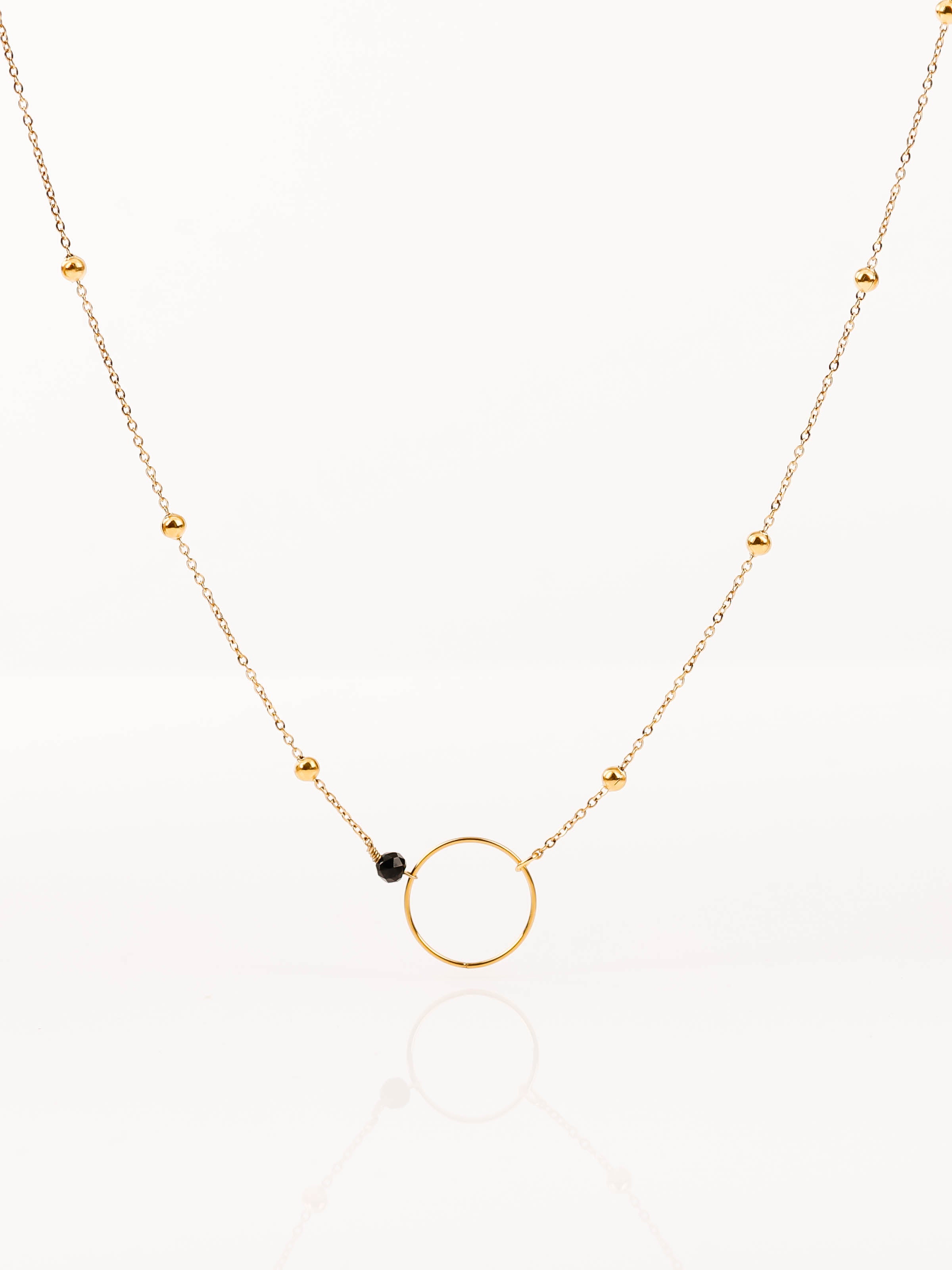 collier en acier inoxydable et onyx pour femme 