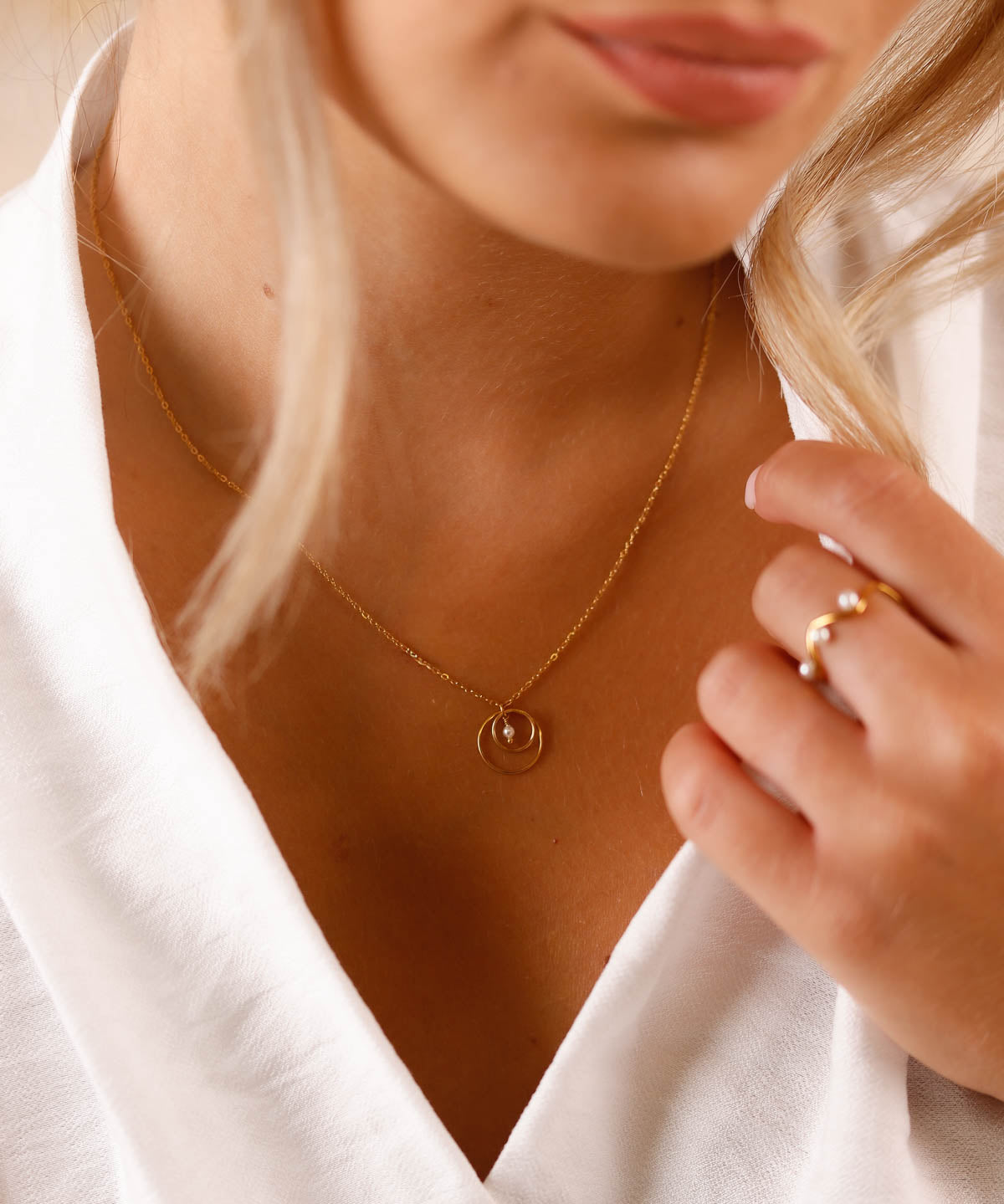 collier en acier inoxydable et pierre d'eau douce pour femme