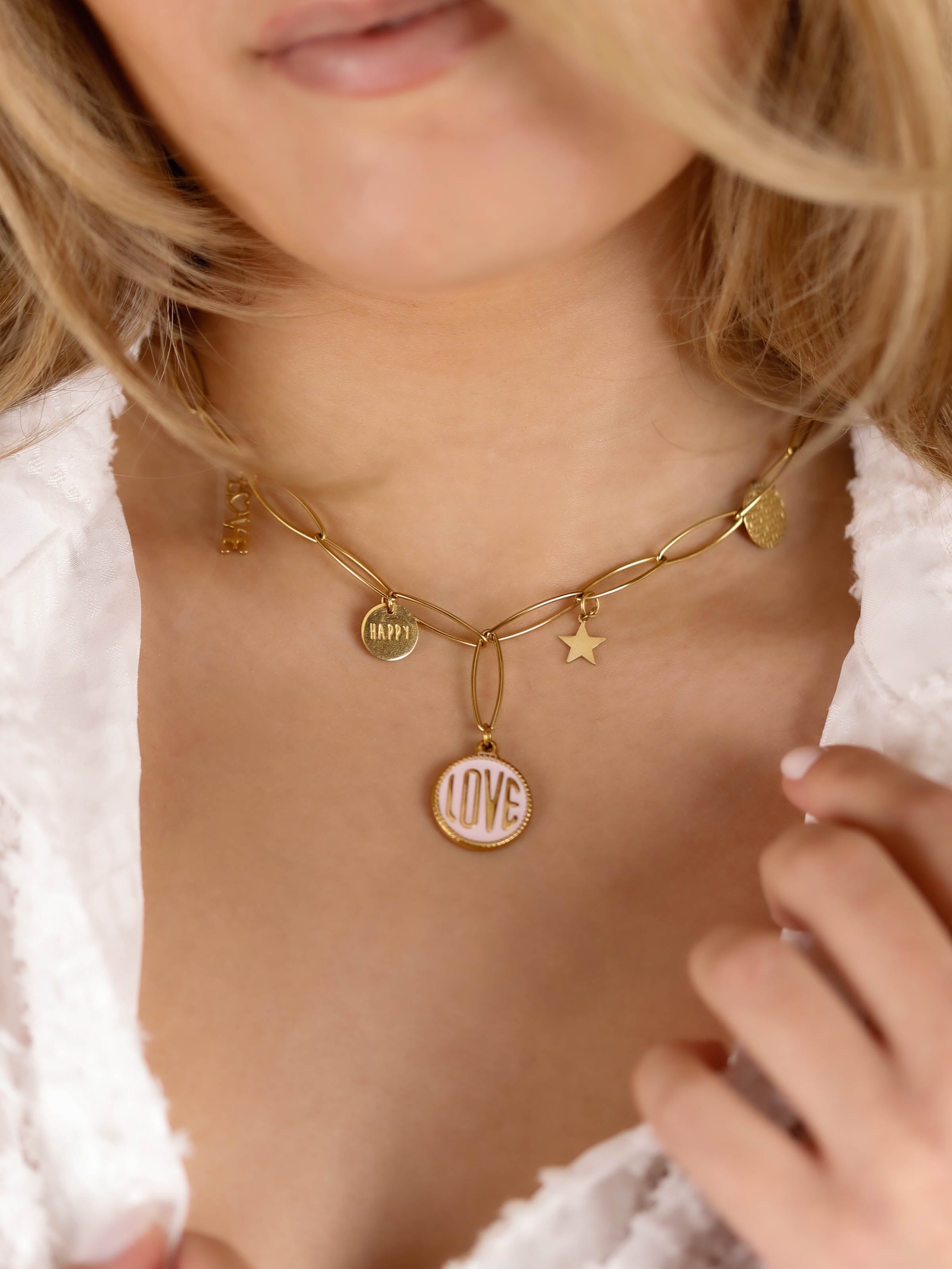 collier charm's en acier inoxydable pour femme