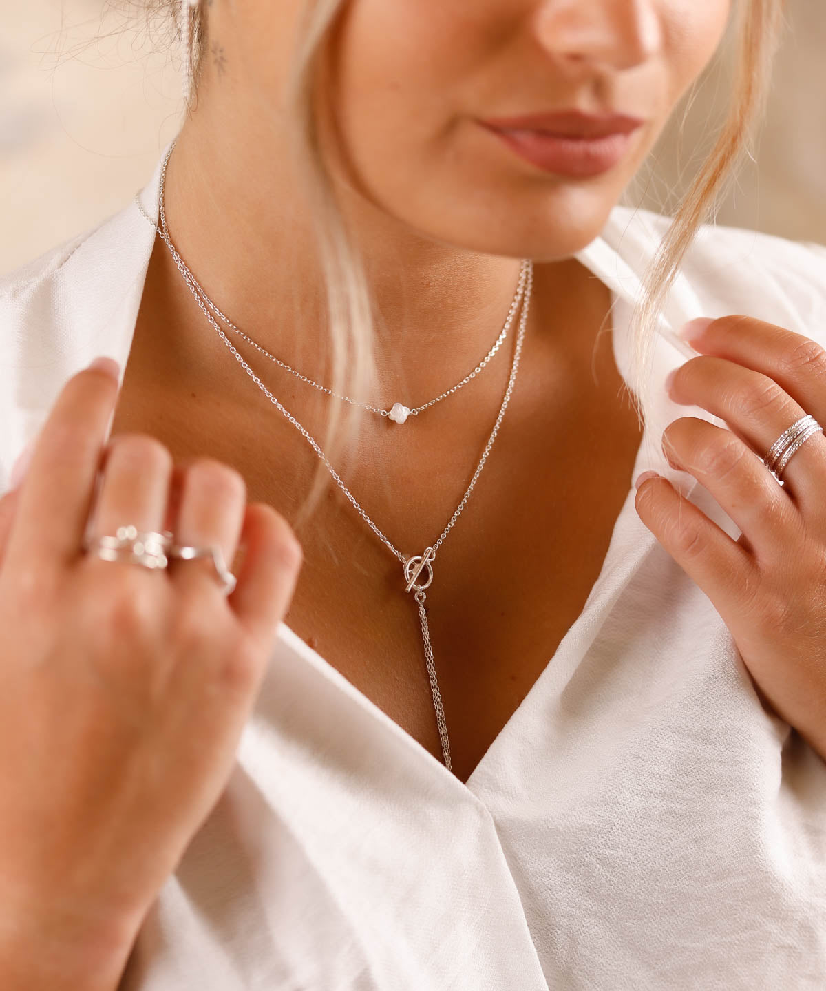 collier en argent 925 avec fermoir T pour femme 