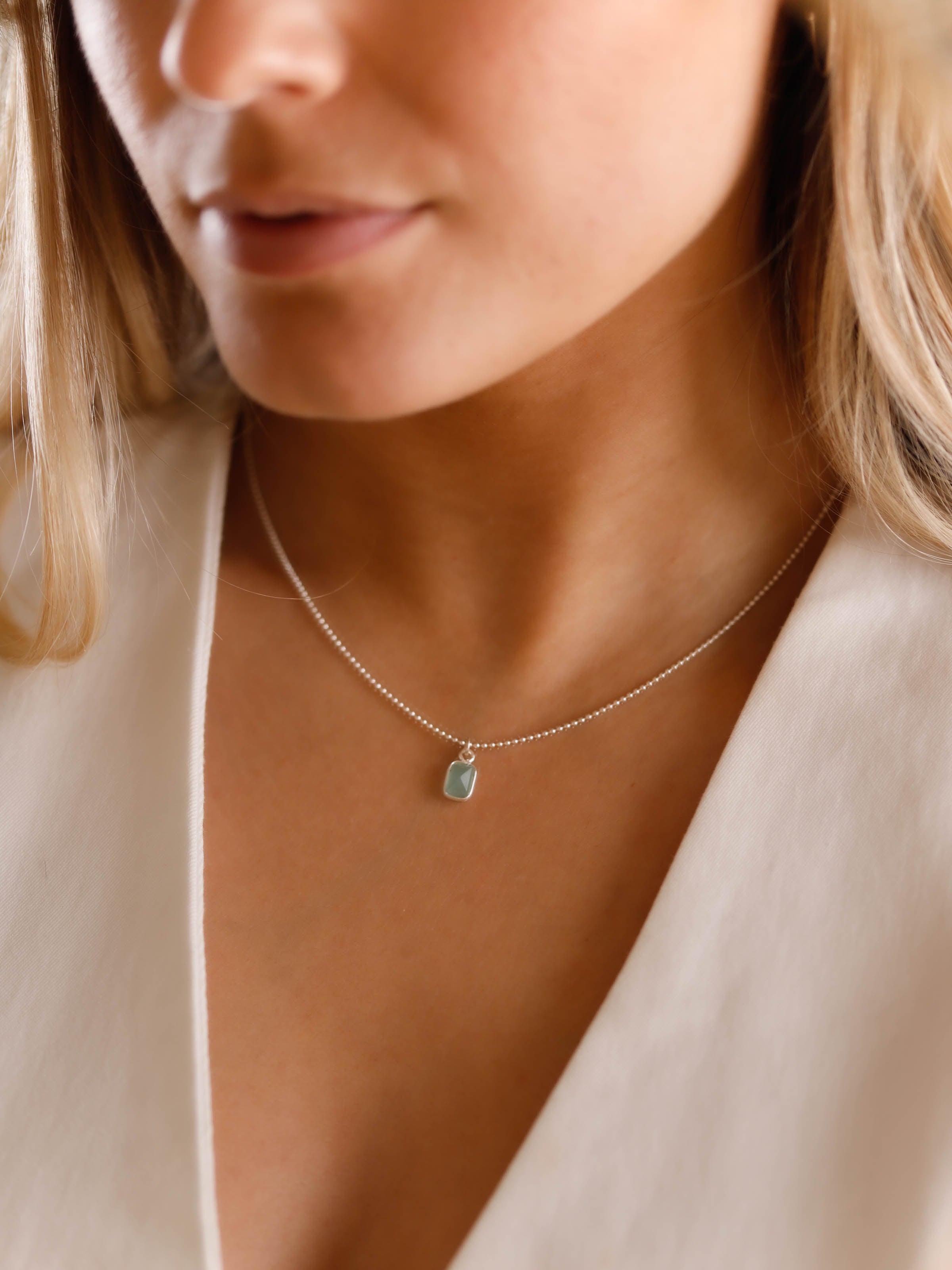 collier en argent 925 et amazonite pour femme 
