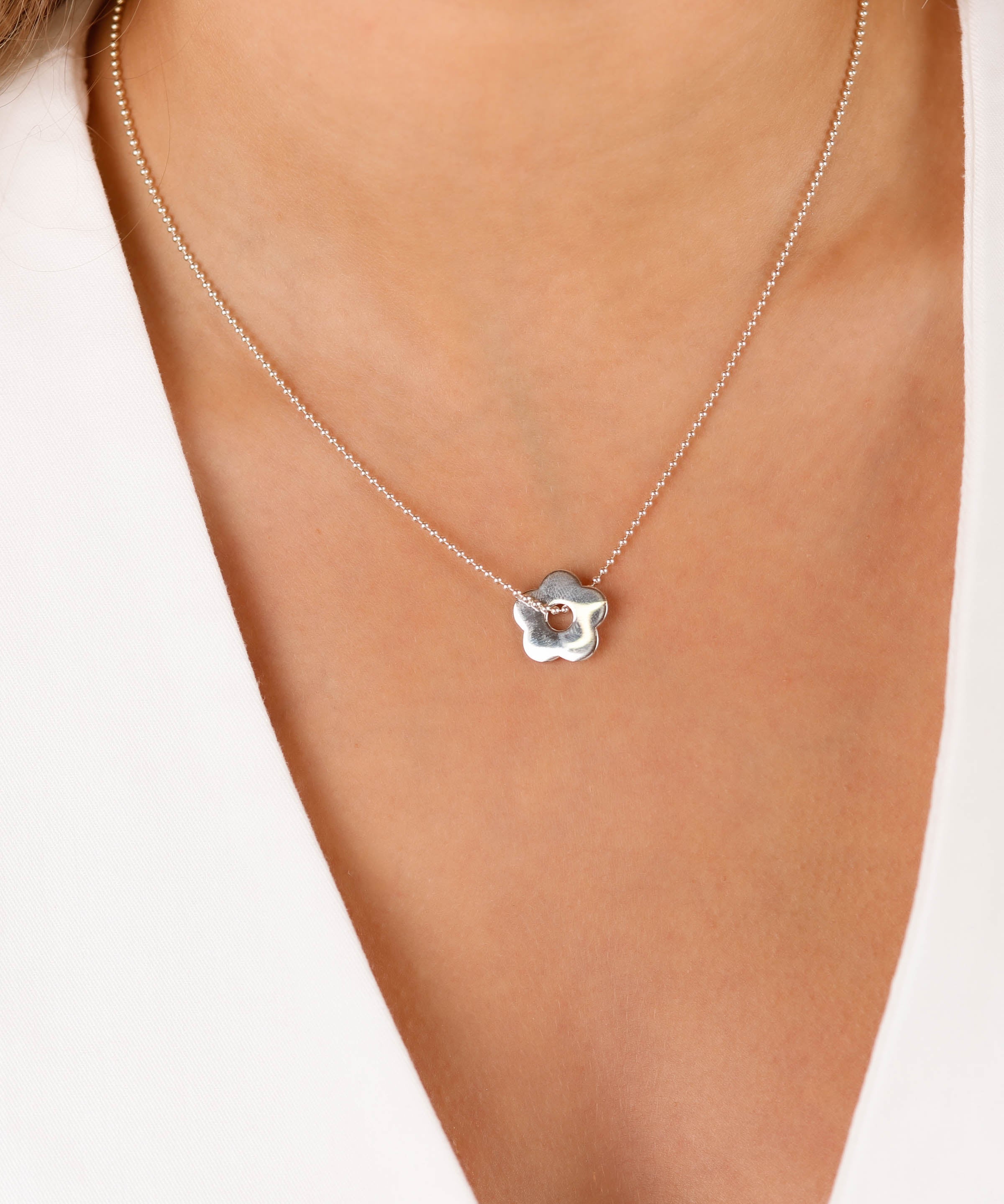collier fleur en argent 925 pour femme