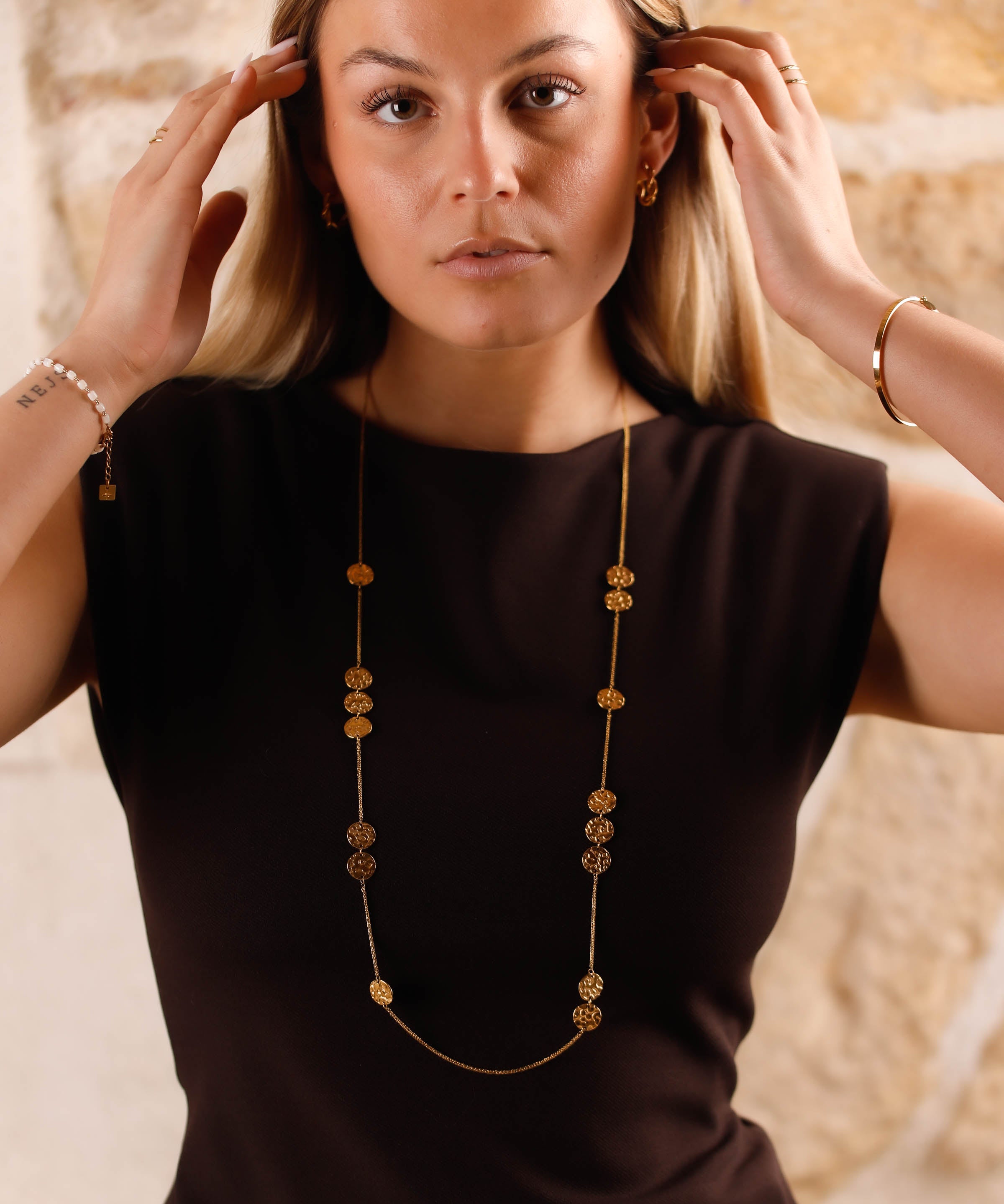 collier sautoir en acier inoxydable pour femme 