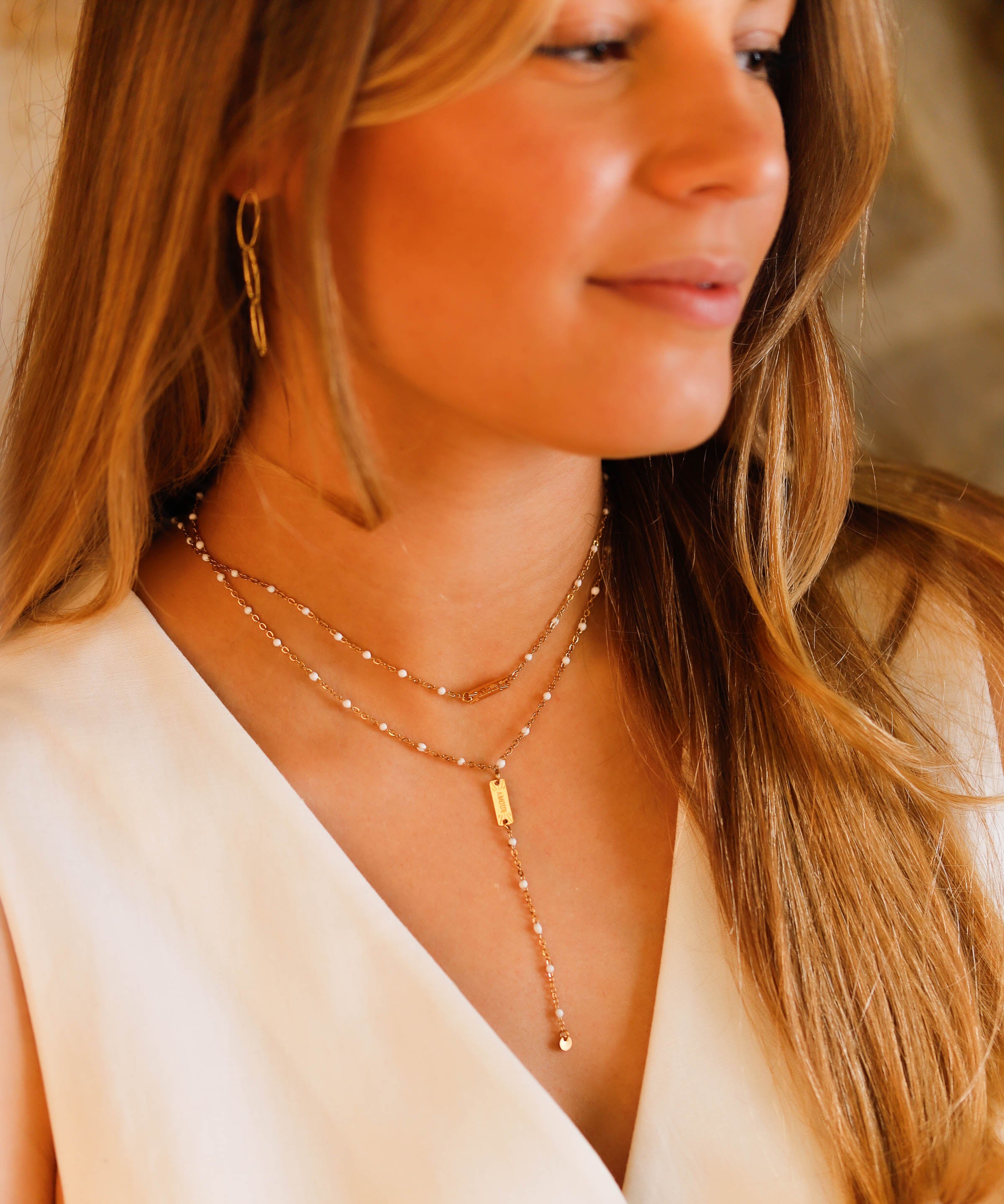 collier sautoir en acier inoxydable et résine pour femme 