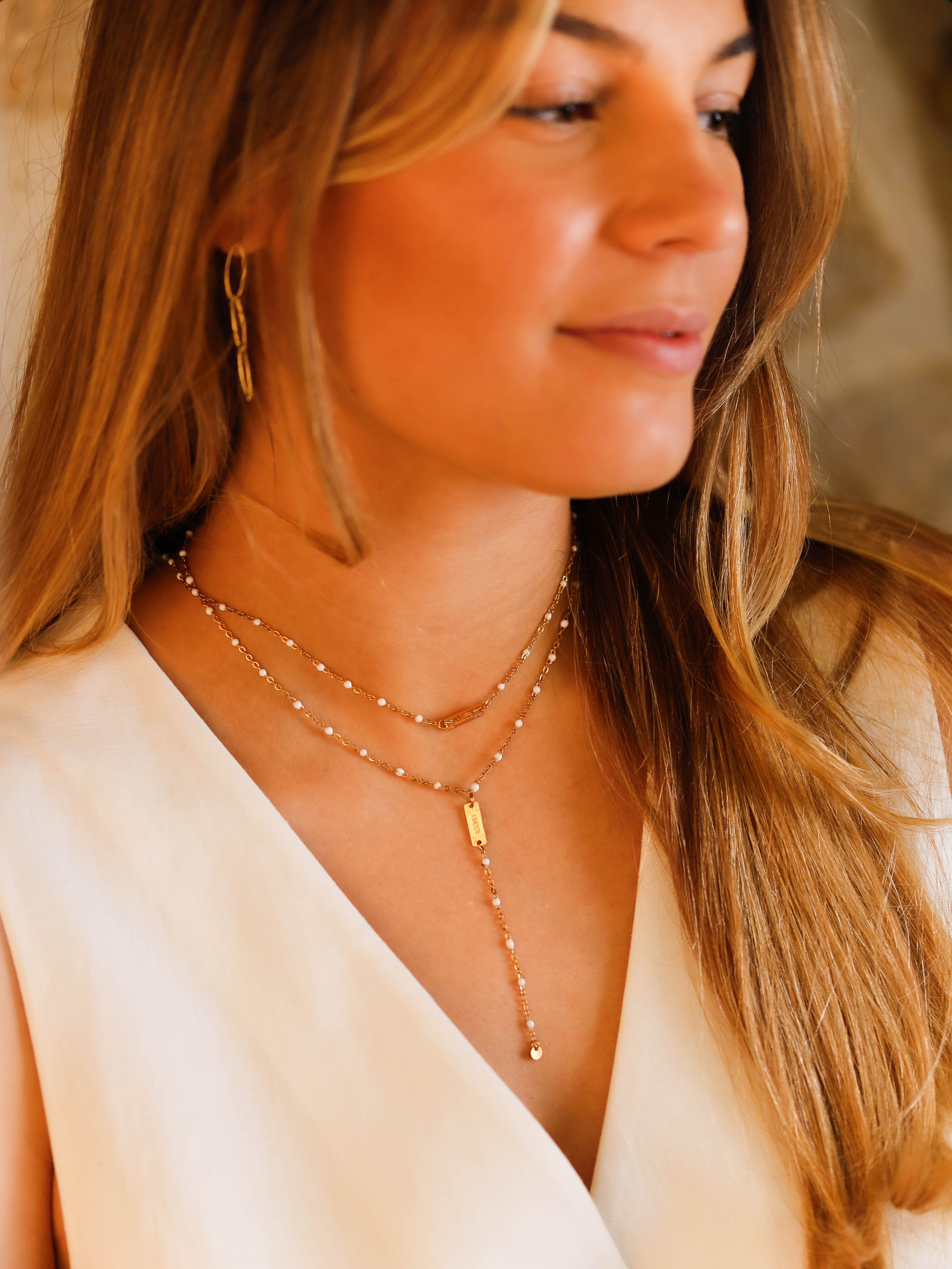 collier sautoir en acier inoxydable et résine pour femme 
