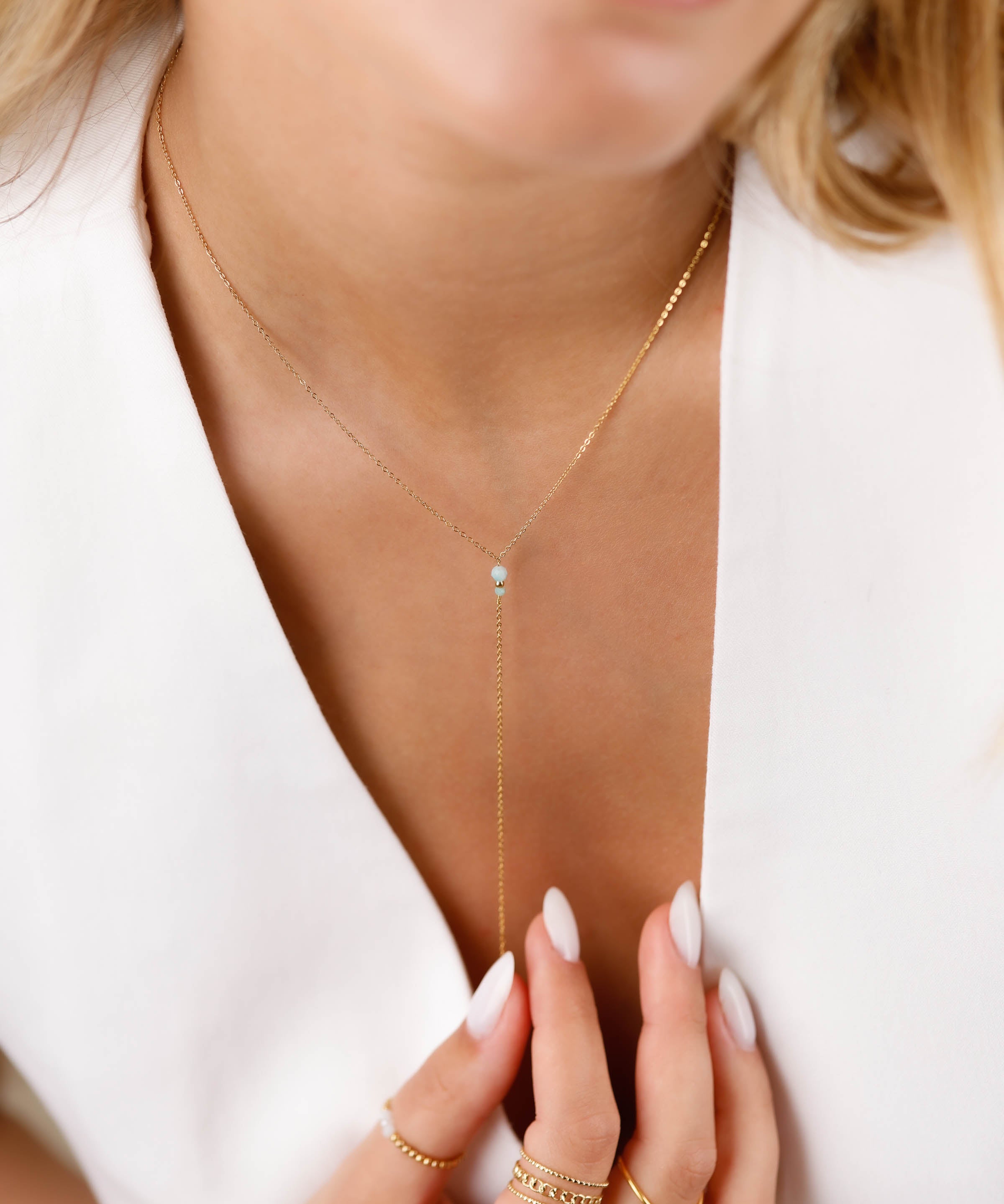 collier sautoir en acier inoxydable et amazonite pour femme 