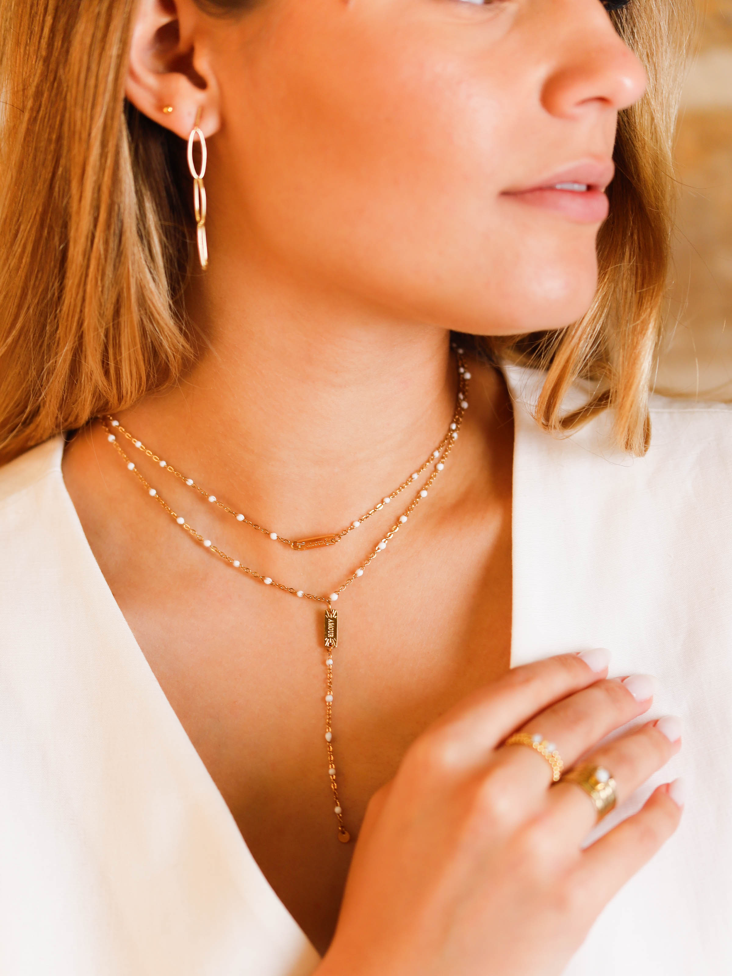 collier sautoir en acier inoxydable et résine pour femme 