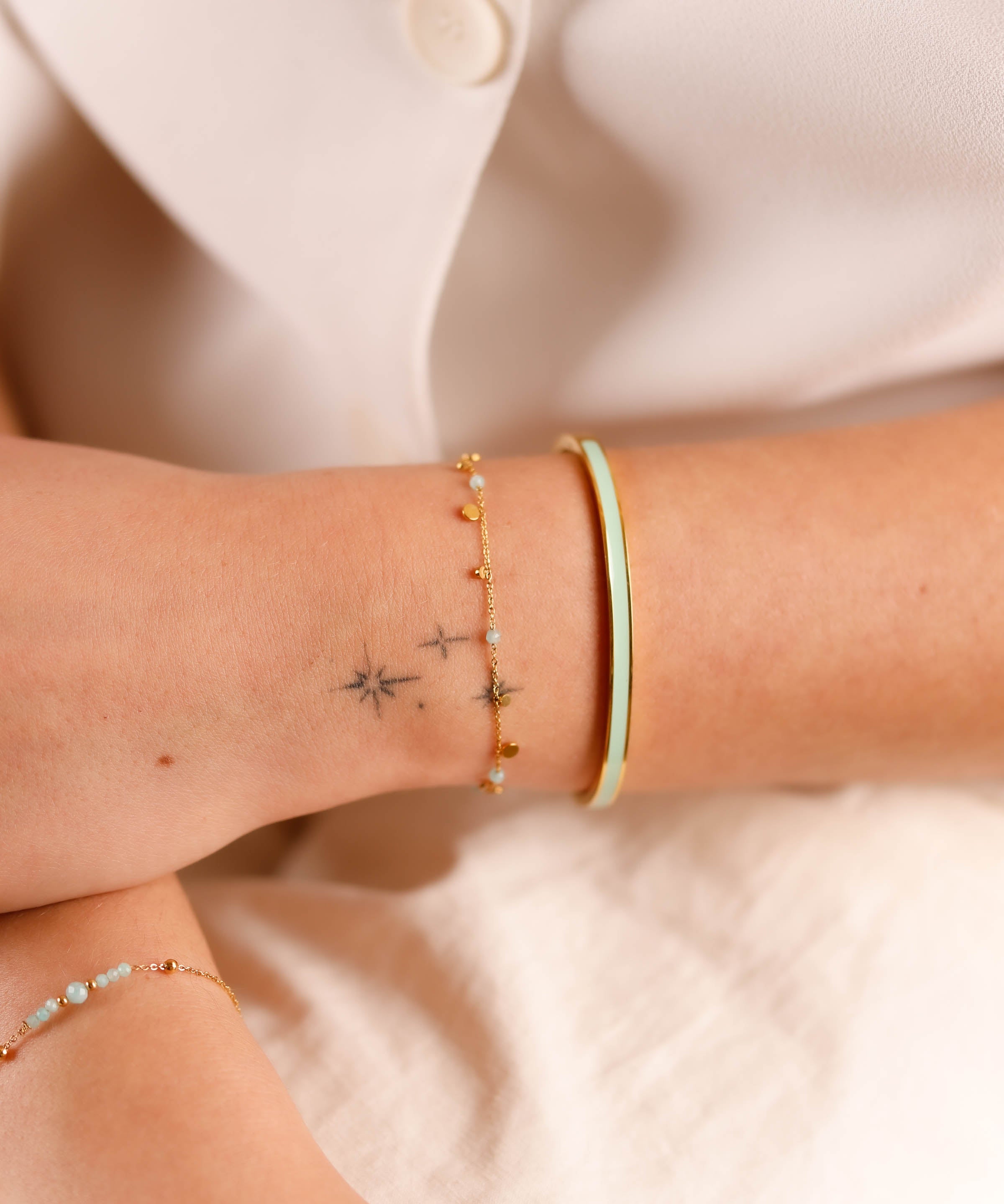 bracelet jonc en acier inoxydable bleu vert pour femme 