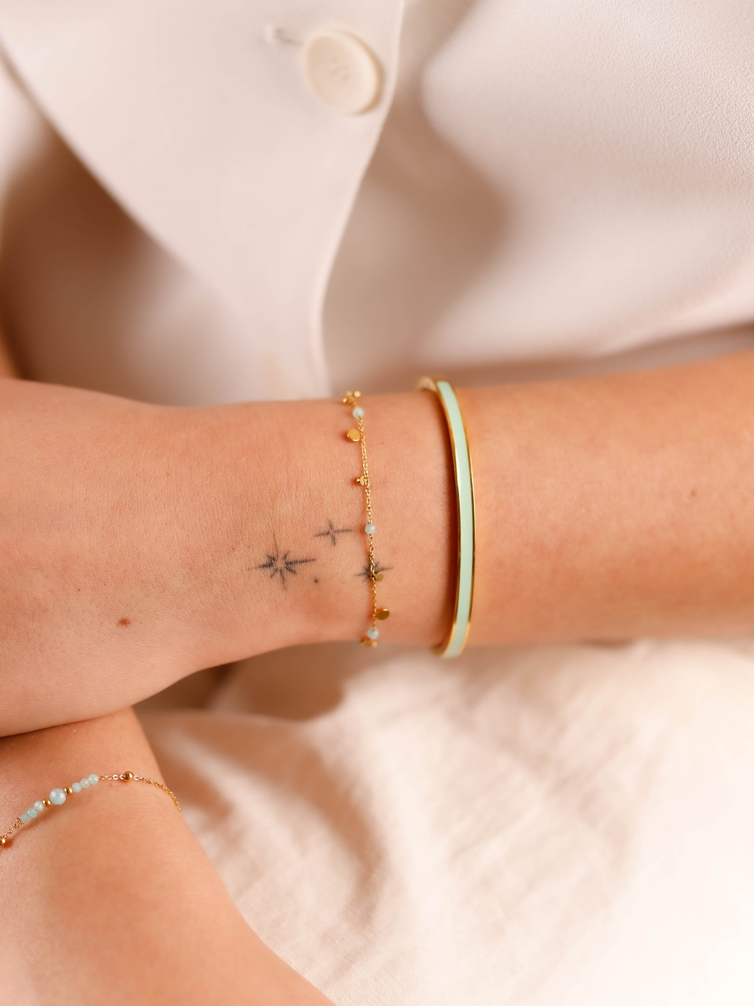 bracelet jonc en acier inoxydable bleu vert pour femme 
