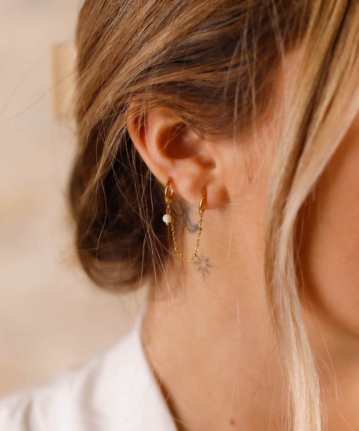 mono boucles d'oreilles en acier inoxydable et pierre de lune pour femme
