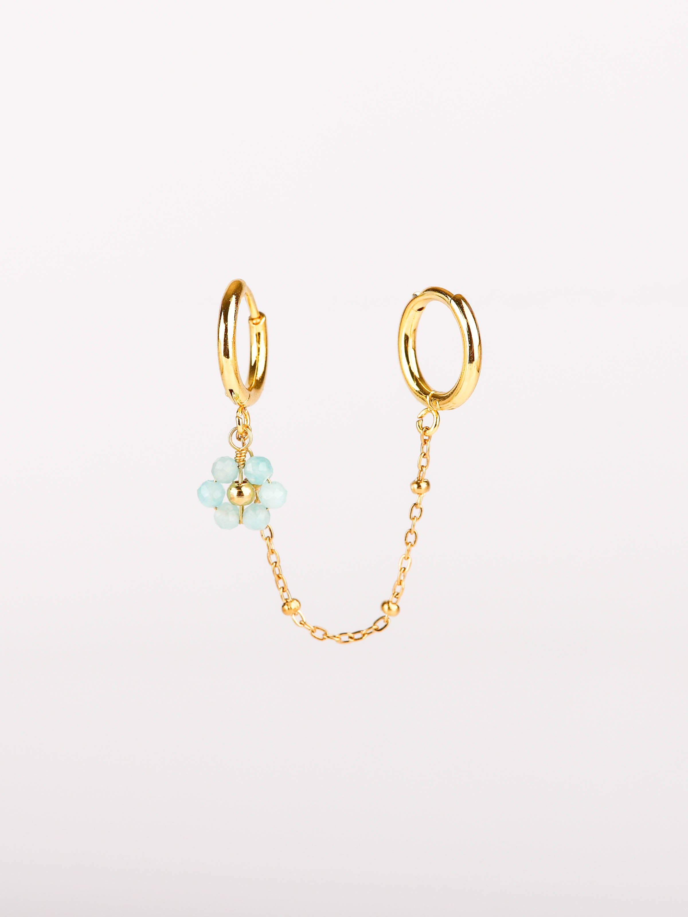mono boucles d'oreilles en acier inoxydable avec fleur bleu pour femme 